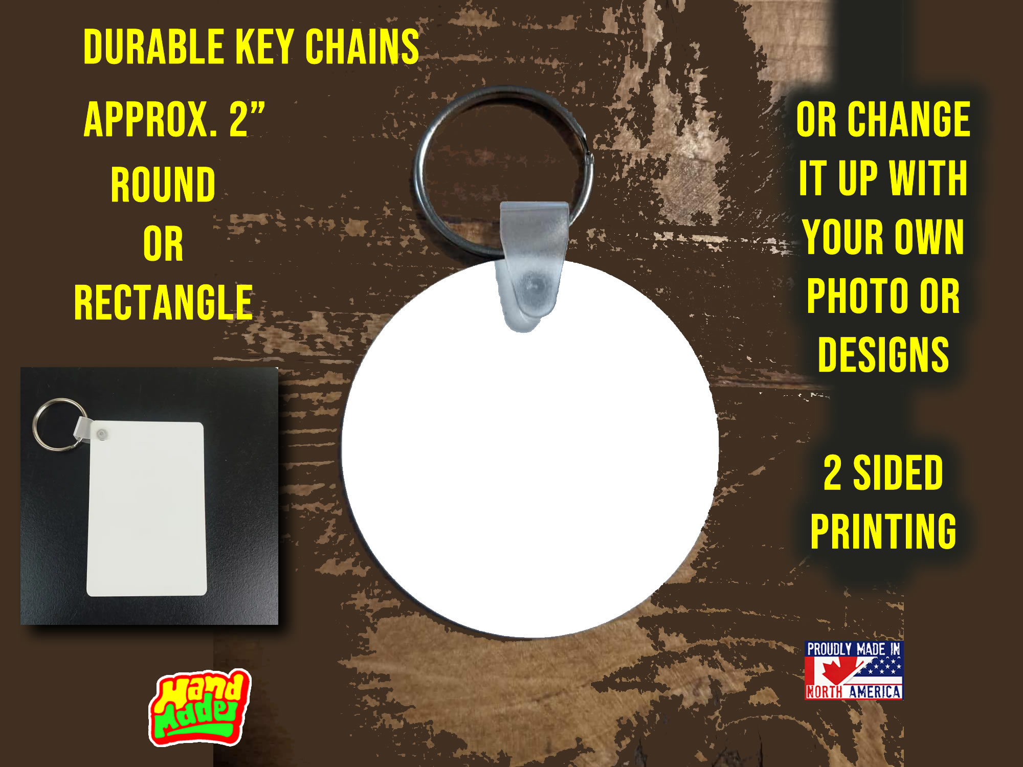 Custom Printed Key Chains, Single or Dual Sided With Matching or Different Images / Text