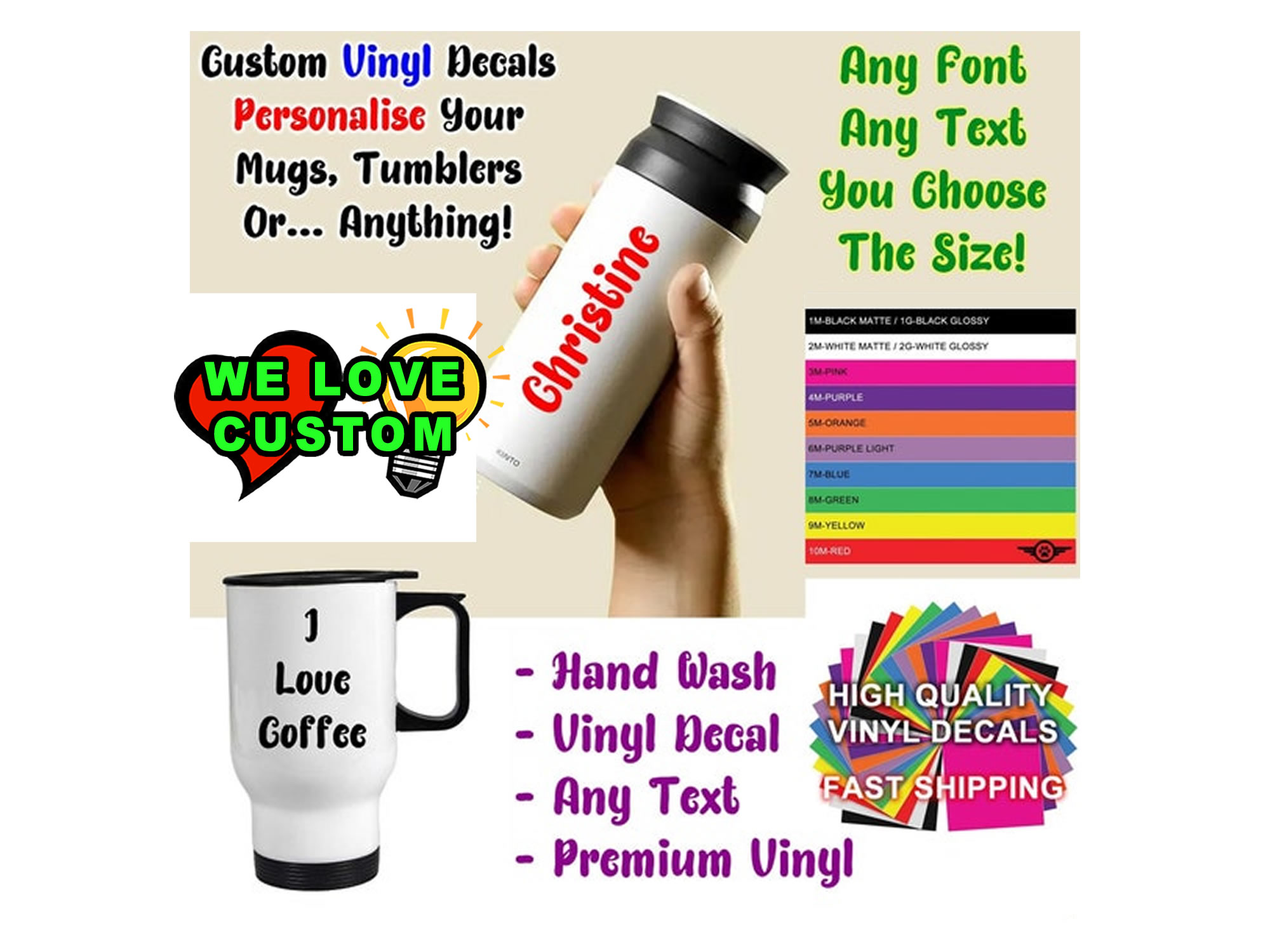 Custom Vinyl Color Decals or in Chrome Various Sizes!