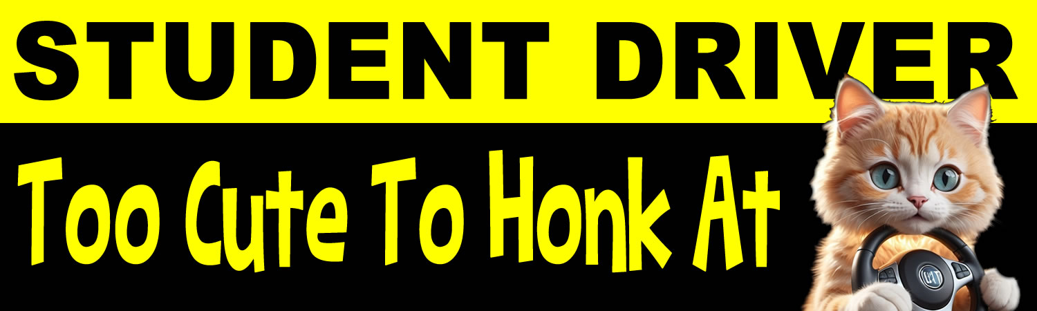 Student Driver Too Cute To Honk At Vinyl Bumper Sticker  Window Cling or Bumper Sticker Magnet in UV Laminate Coating