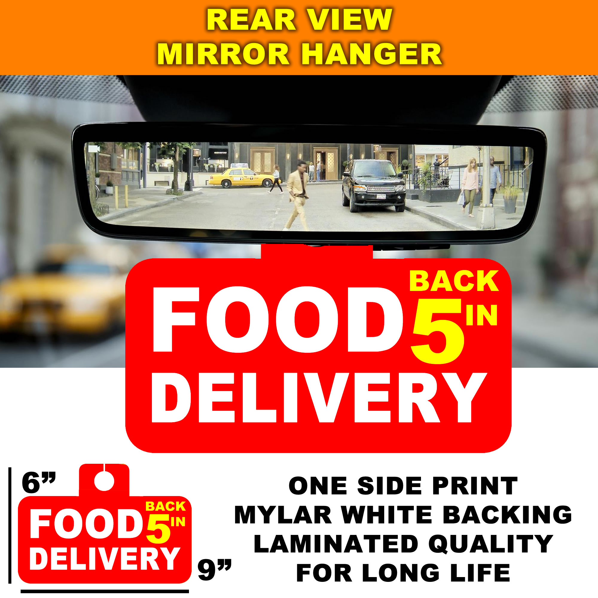 Food Delivery  Back in 5  Laminated Mirror Hanger