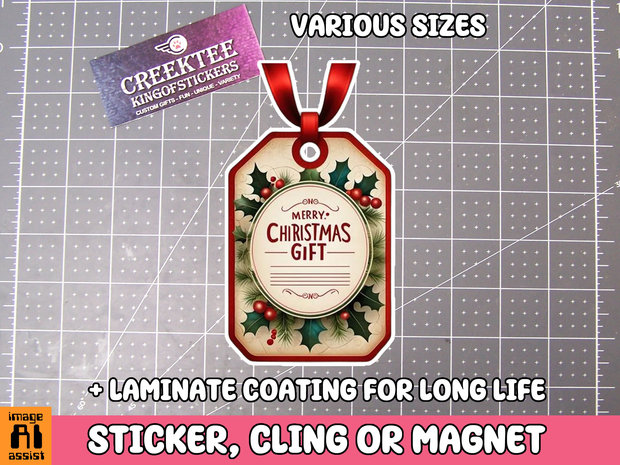 Merry Christmas Die Cut Vinyl Sticker  Window Cling or Magnet with Laminate Coating in Various Sizes