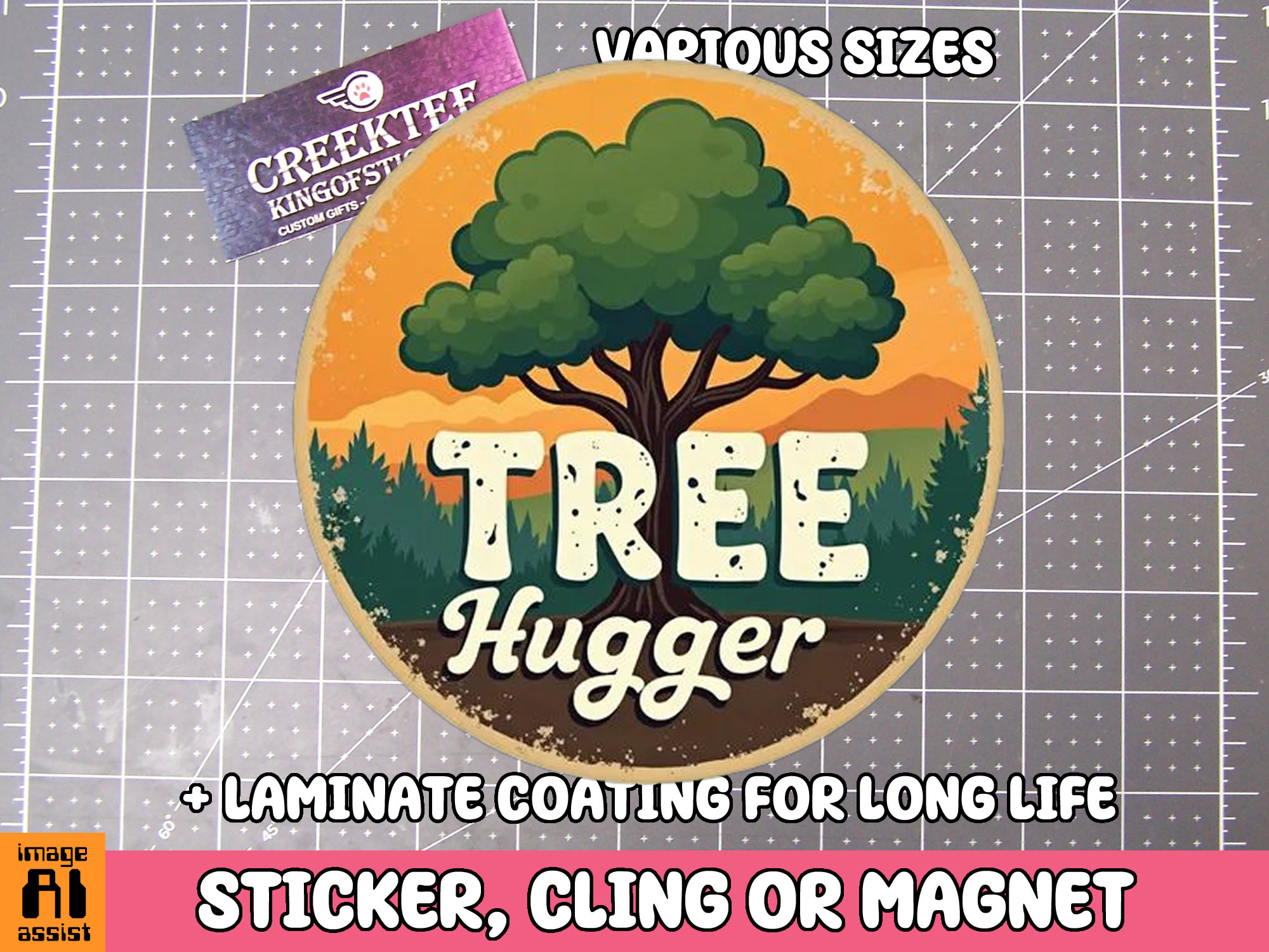 Tree Hugger Die Cut Vinyl Sticker  Window Cling or Magnet with Laminate Coating in Various Sizes