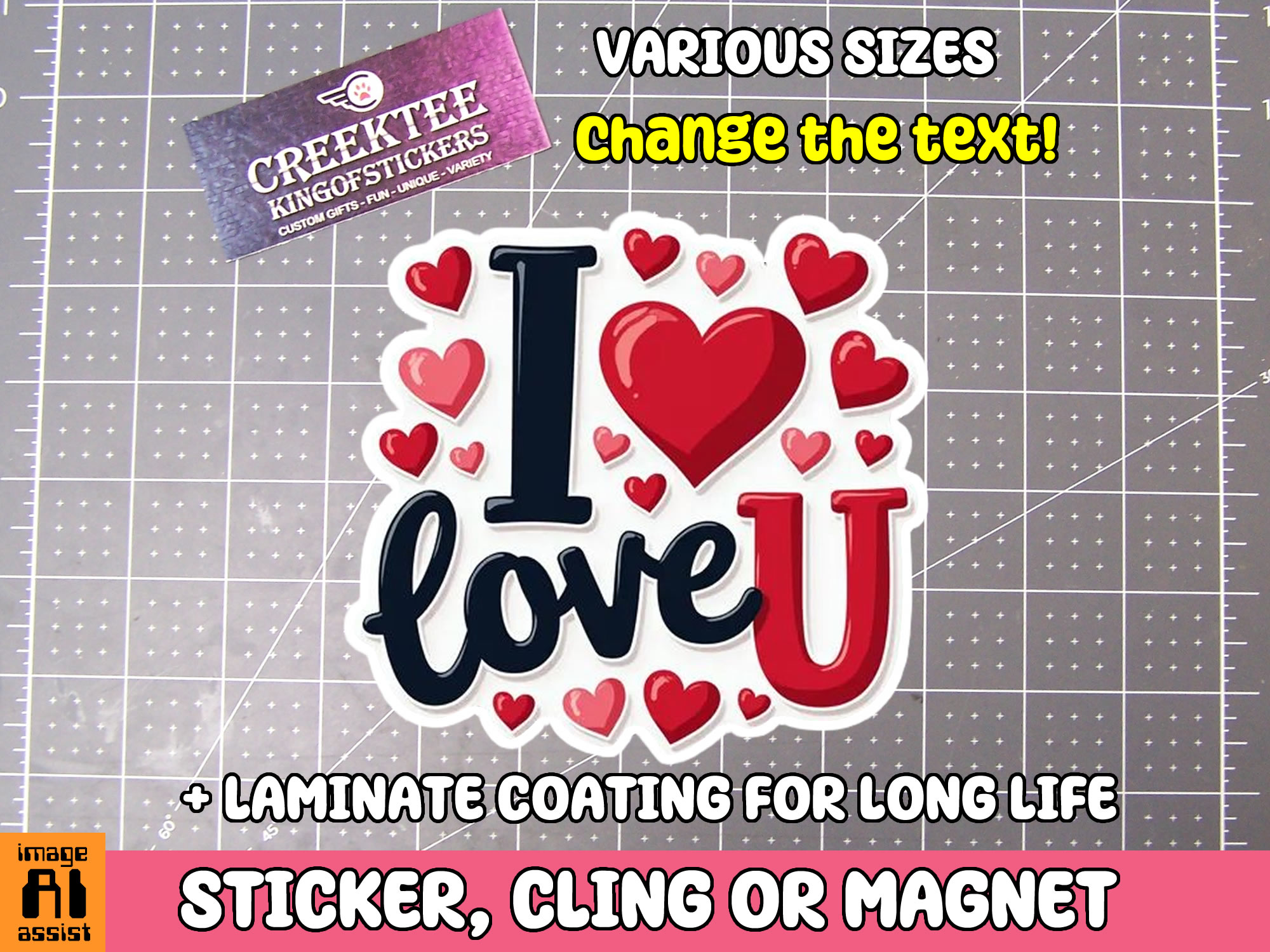 I Love You Die Cut Vinyl Sticker  Window Cling or Magnet with Laminate Coating in Various Sizes