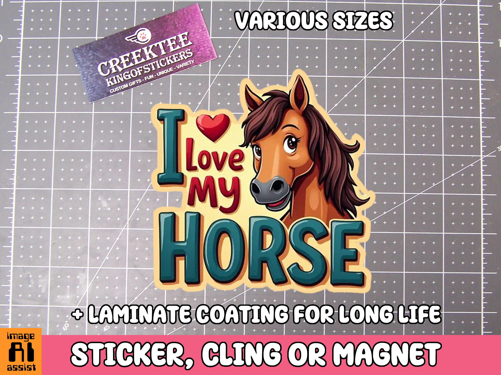 I Love my Horse Die Cut Vinyl Sticker  Window Cling or Magnet with Laminate Coating in Various Sizes