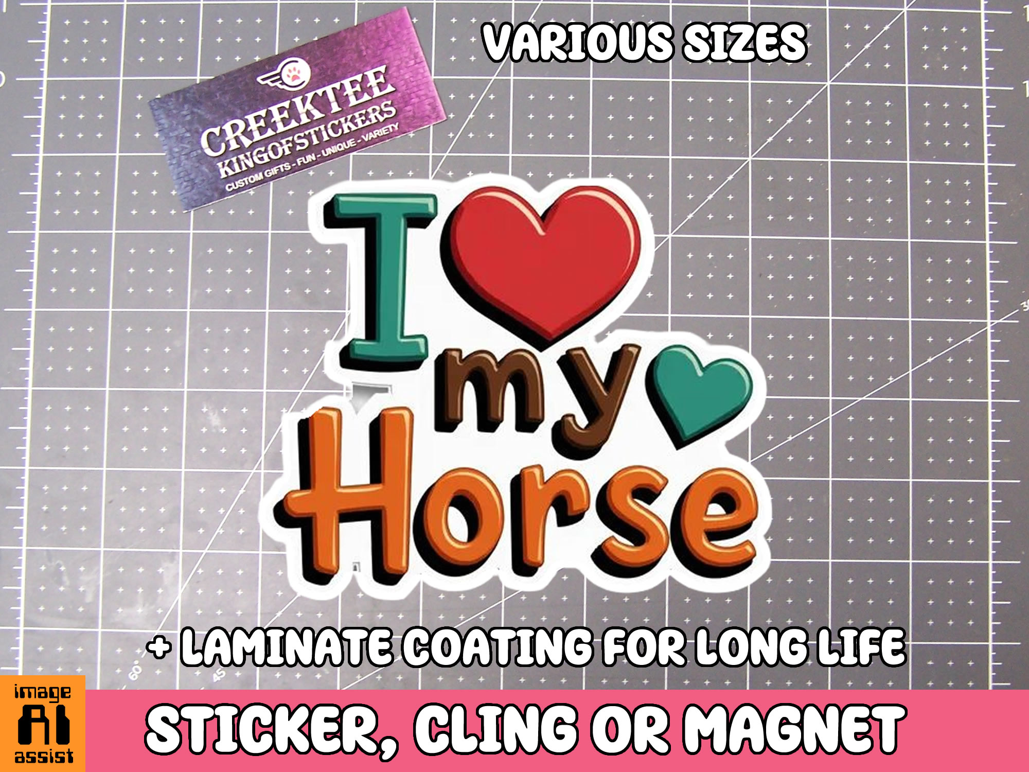 I Love my Horse Die Cut Vinyl Sticker  Window Cling or Magnet with Laminate Coating in Various Sizes