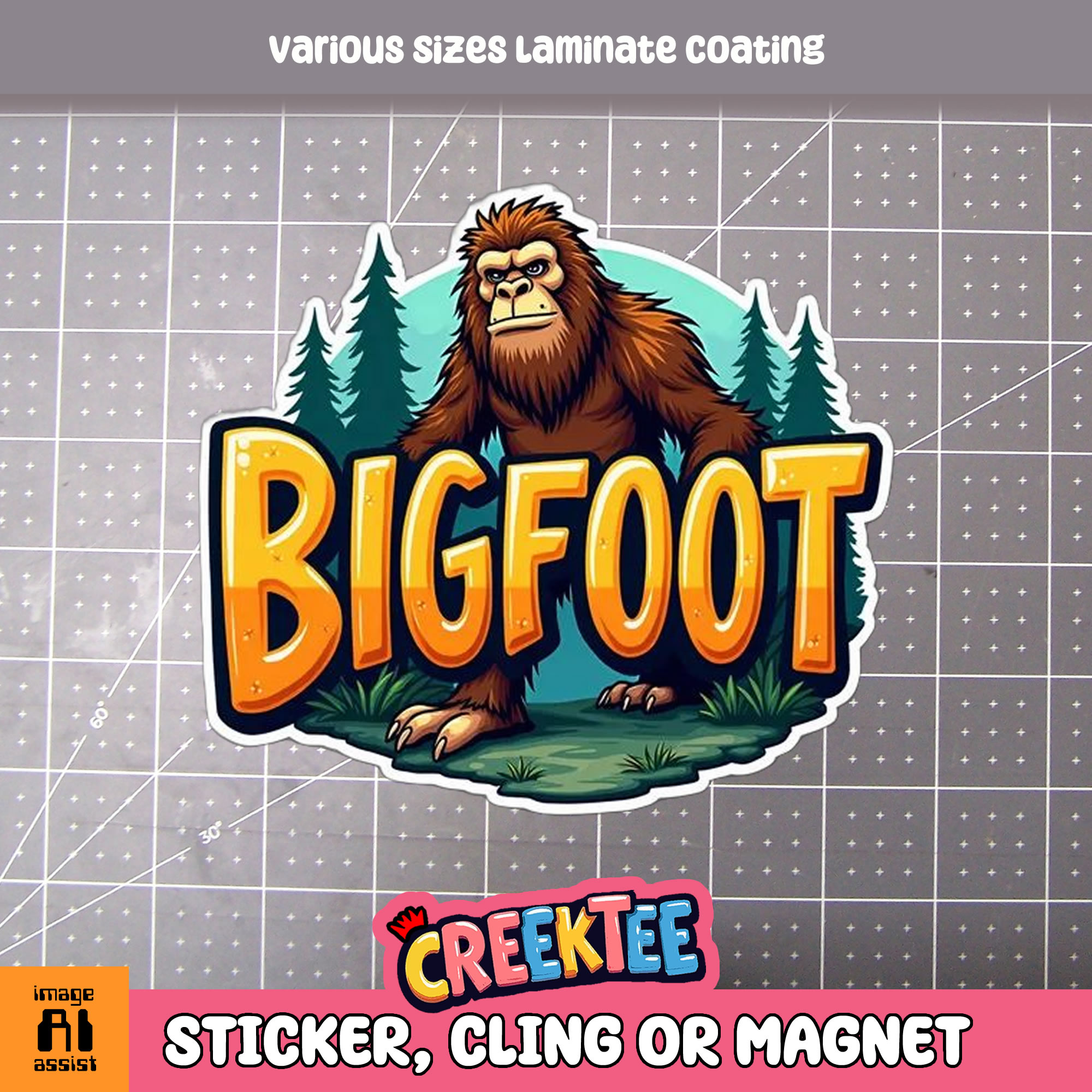 Bigfoot Die Cut Vinyl Sticker  Window Cling or Magnet with Laminate Coating in Various Sizes