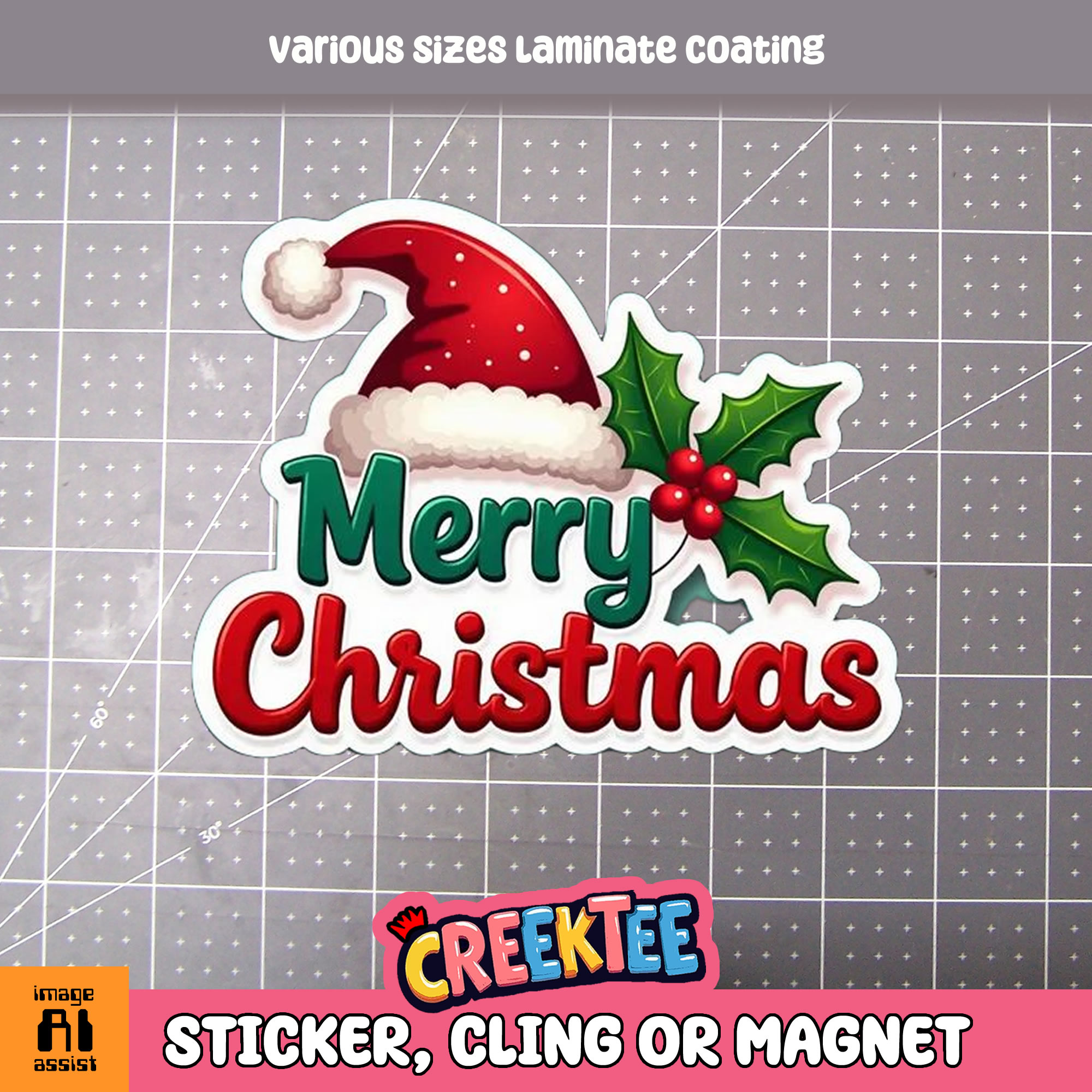 Merry Christmas Die Cut Vinyl Sticker  Window Cling or Magnet with Laminate Coating in Various Sizes