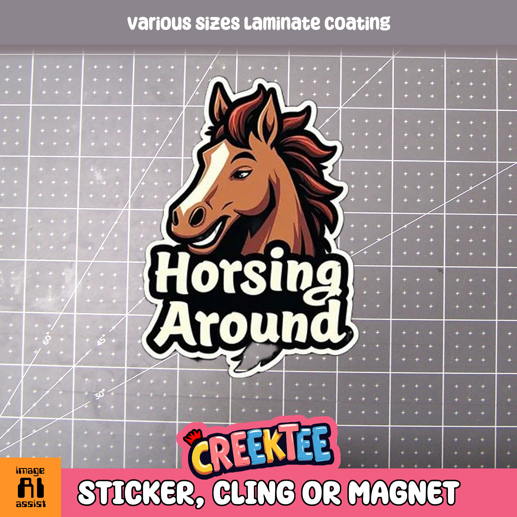 Horsing Around Die Cut Vinyl Sticker  Window Cling or Magnet with Laminate Coating in Various Sizes