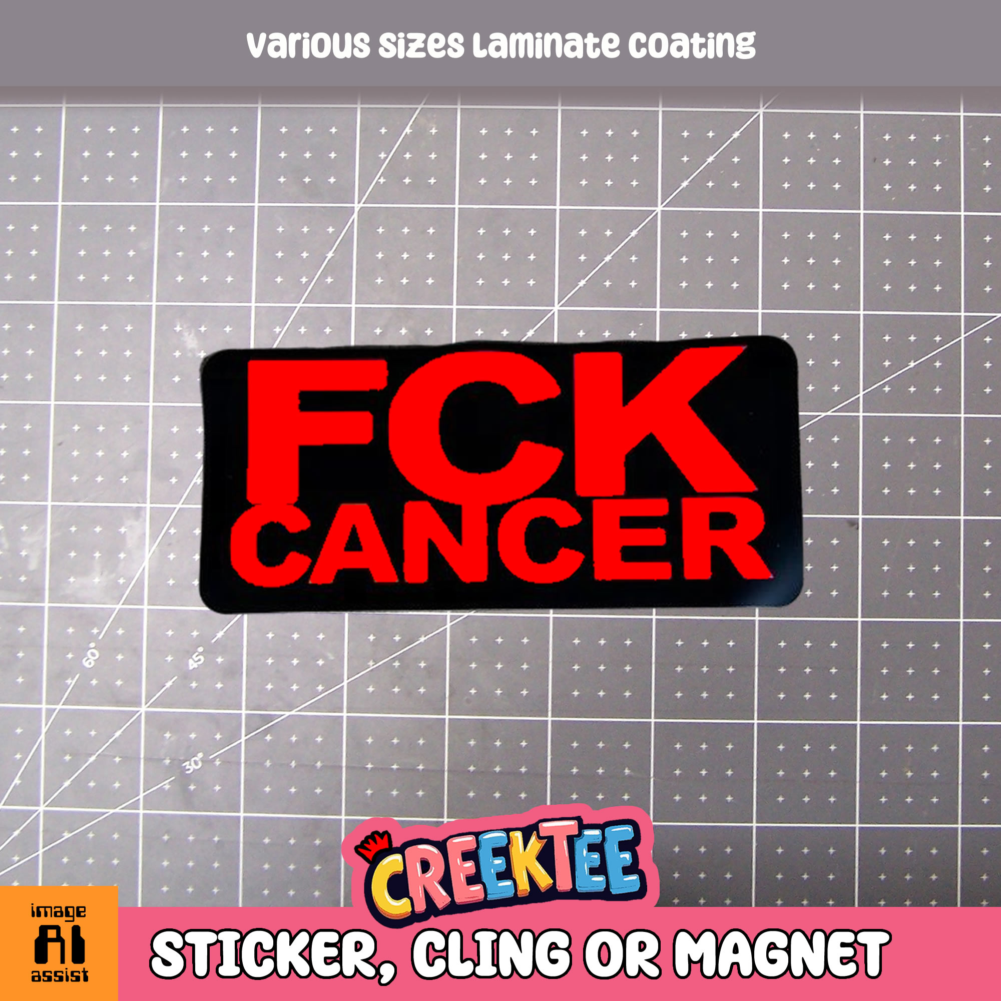 FCK Cancer Die Cut Vinyl Sticker  Window Cling or Magnet with Laminate Coating in Various Sizes