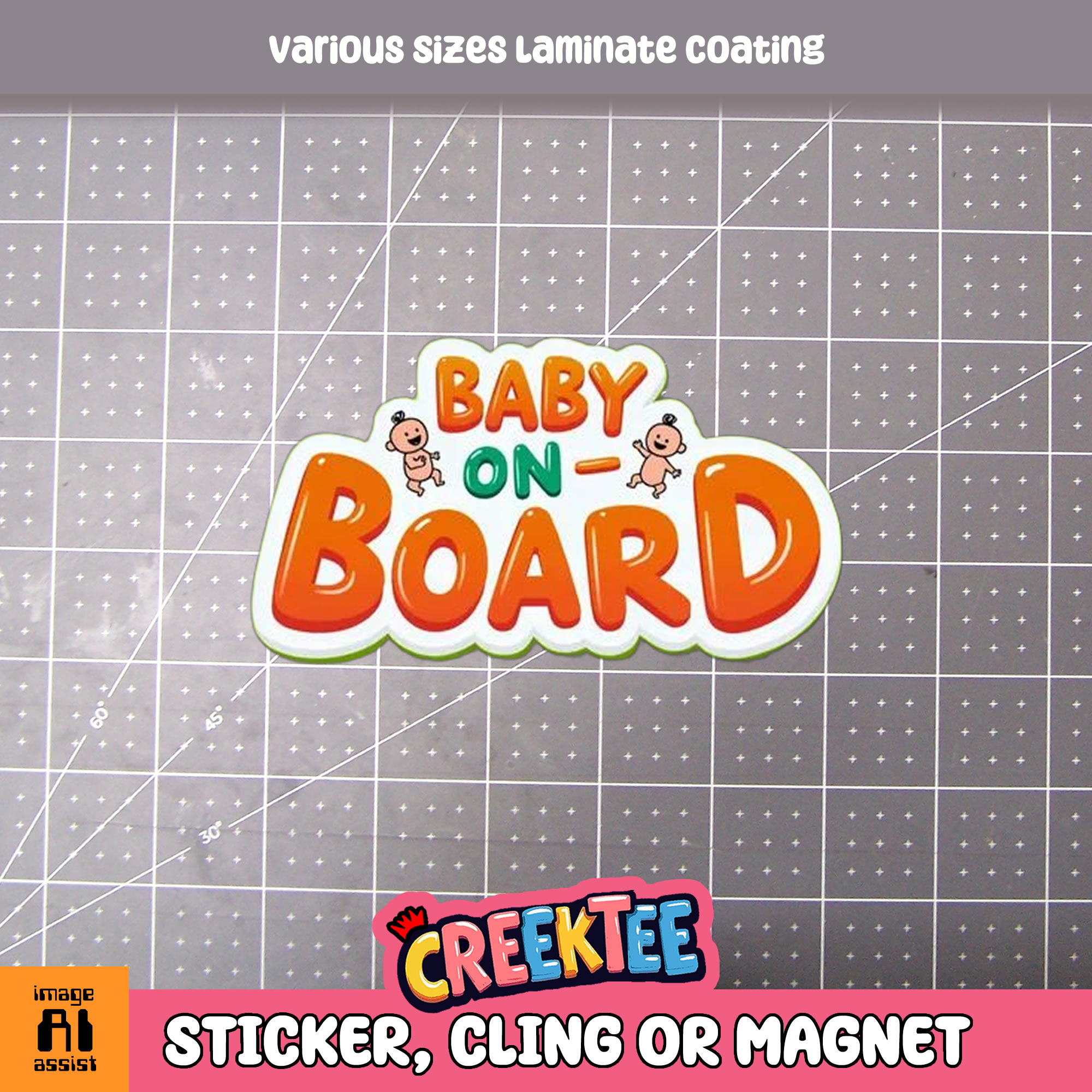 Baby on Board Die Cut Vinyl Sticker  Window Cling or Magnet with Laminate Coating in Various Sizes