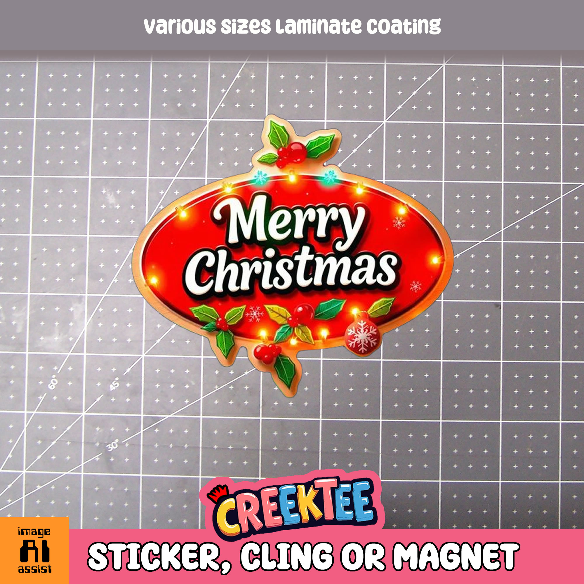 Merry Christmas Die Cut Vinyl Sticker  Window Cling or Magnet with Laminate Coating in Various Sizes