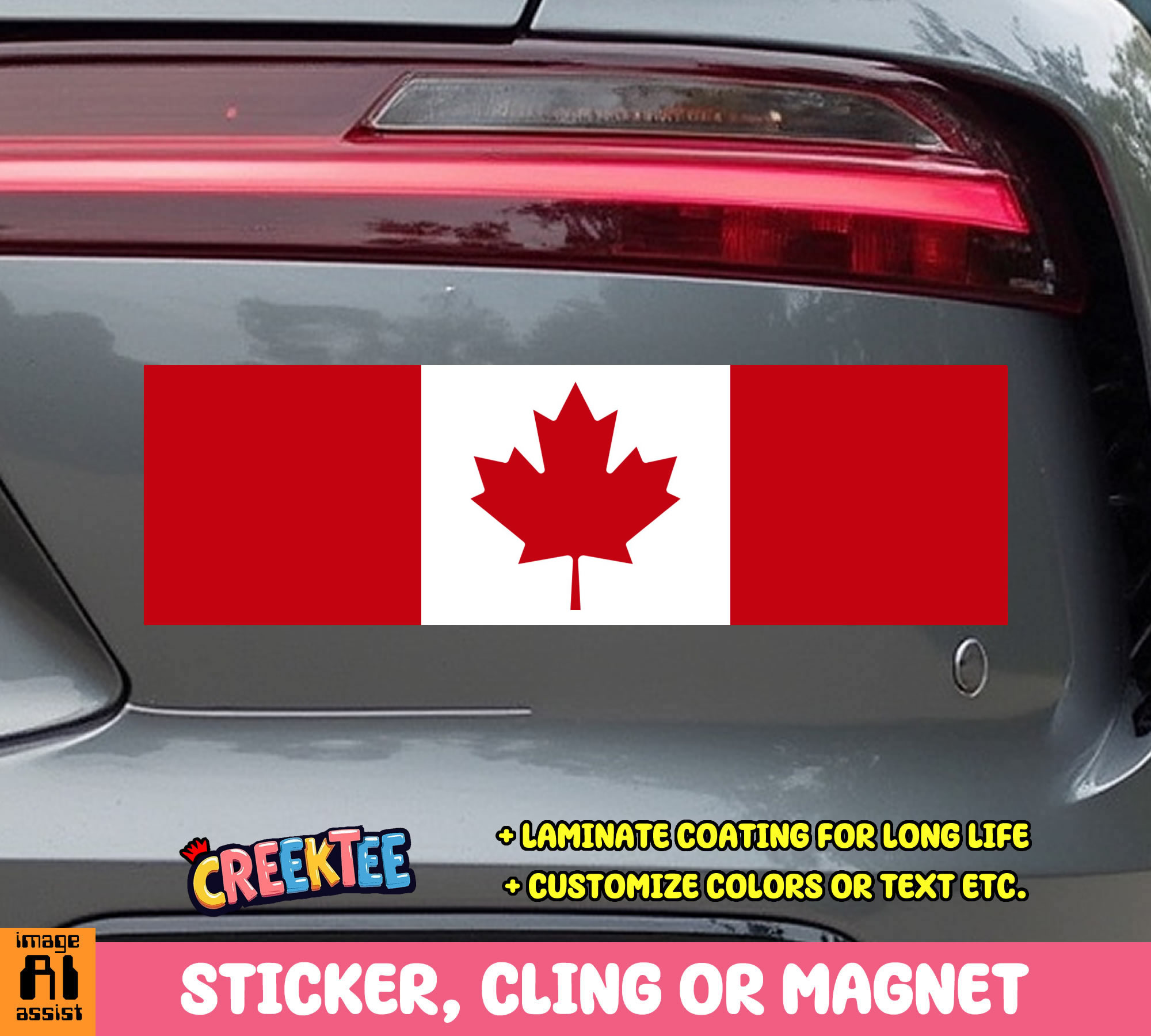 Canada Flag Vinyl Bumper Sticker  Window Cling or Bumper Sticker Magnet in UV Laminate Coating
