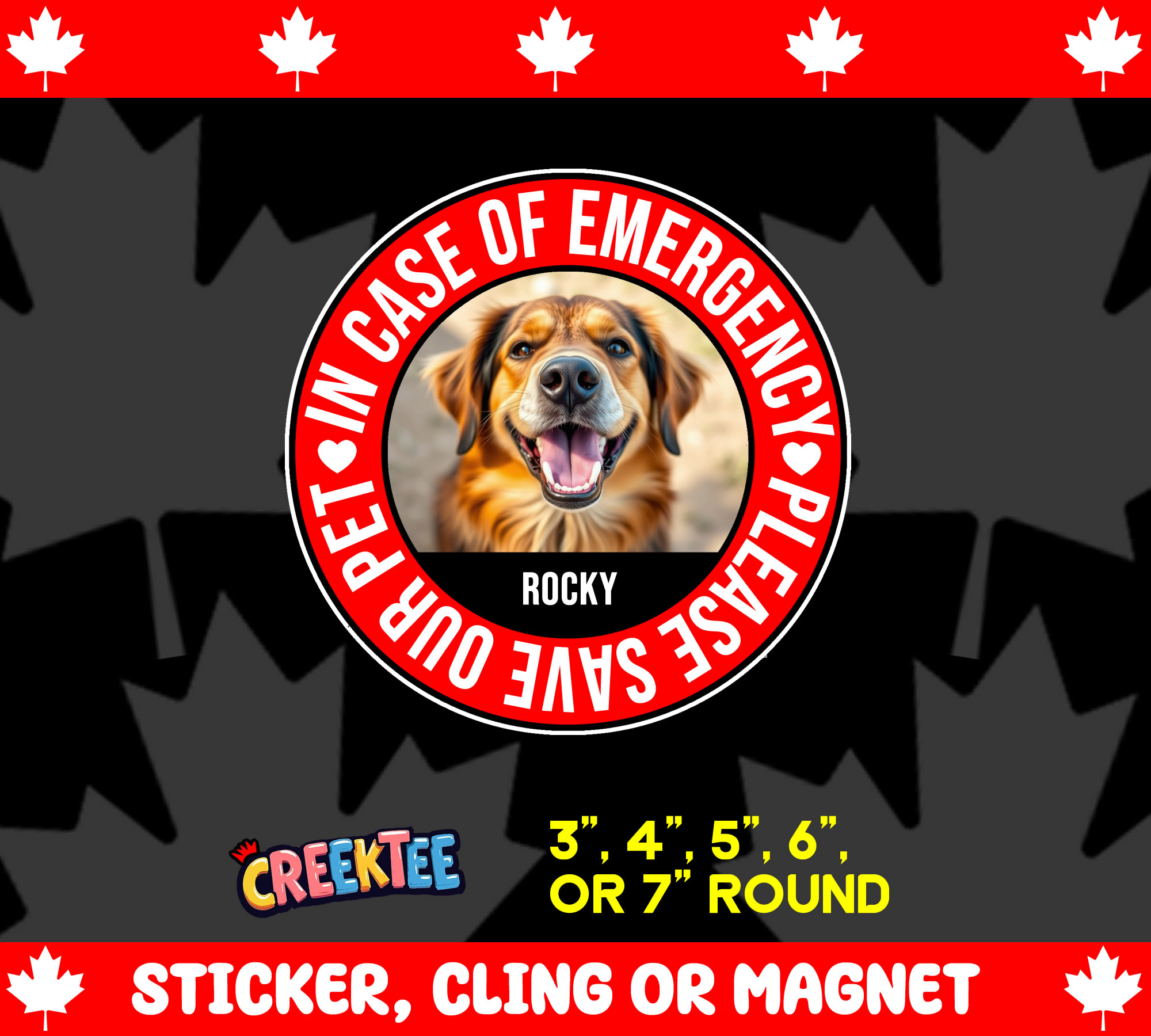 In Case of Emergency  Please Save Our Pet Die Cut Vinyl Sticker  Window Cling or Magnet with Laminate Coating in Various Sizes