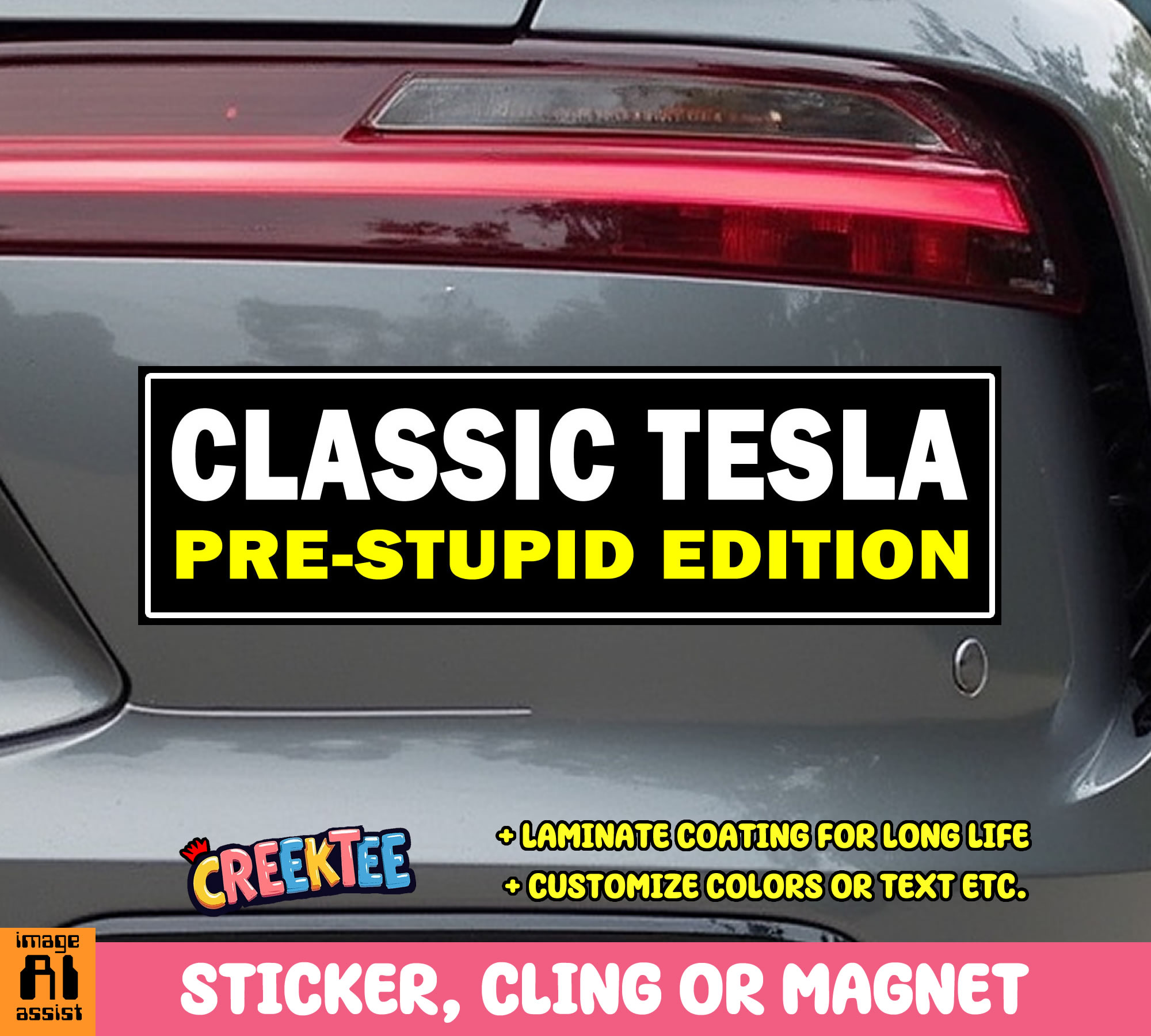 Classic Tesla Pre-Stupid Edition Vinyl Bumper Sticker  Window Cling or Magnet in UV Laminate Coating and Various Sizes