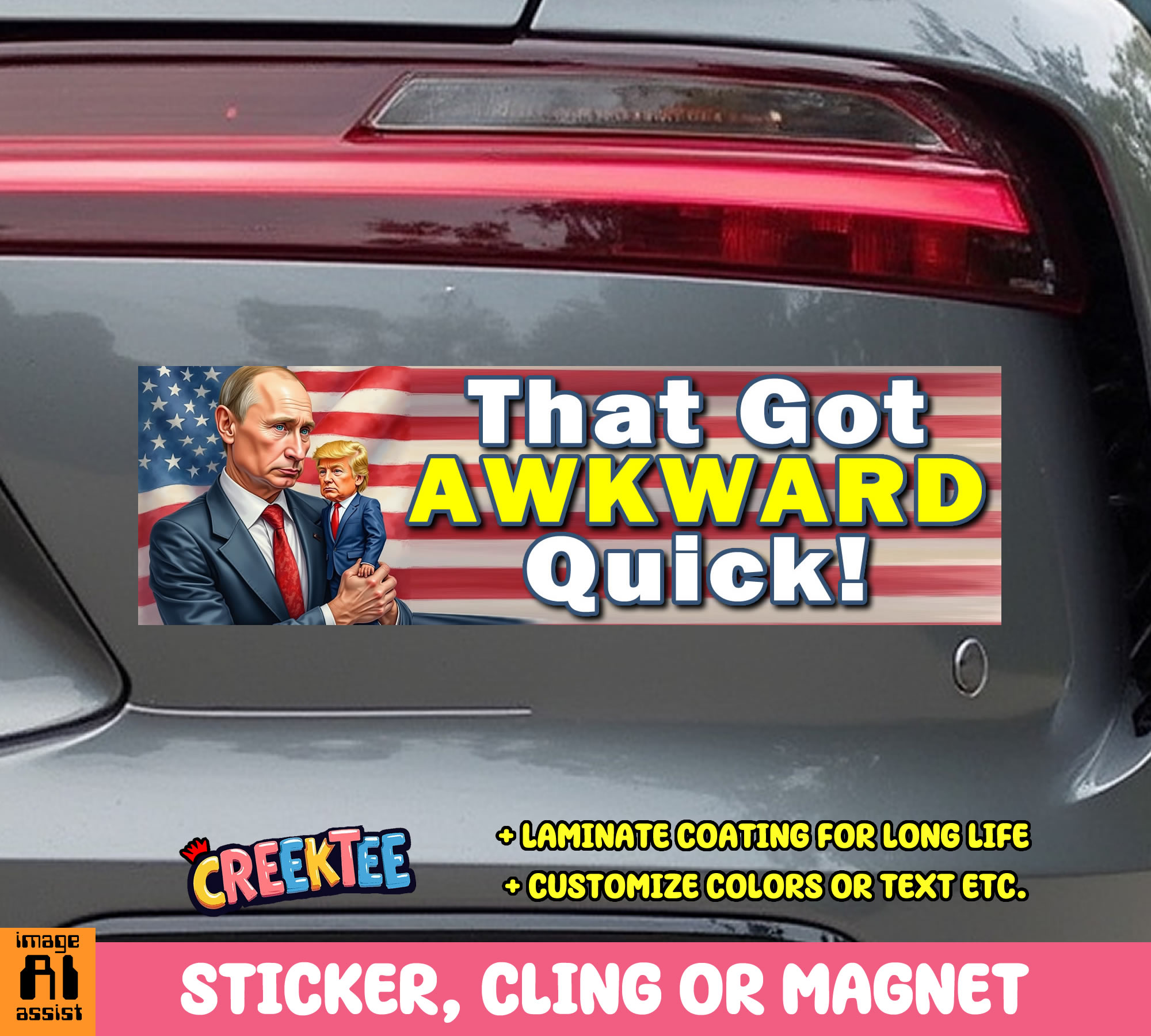 That got Awkward Quick  Vinyl Bumper Sticker  Window Cling or Magnet in UV Laminate Coating and Various Sizes