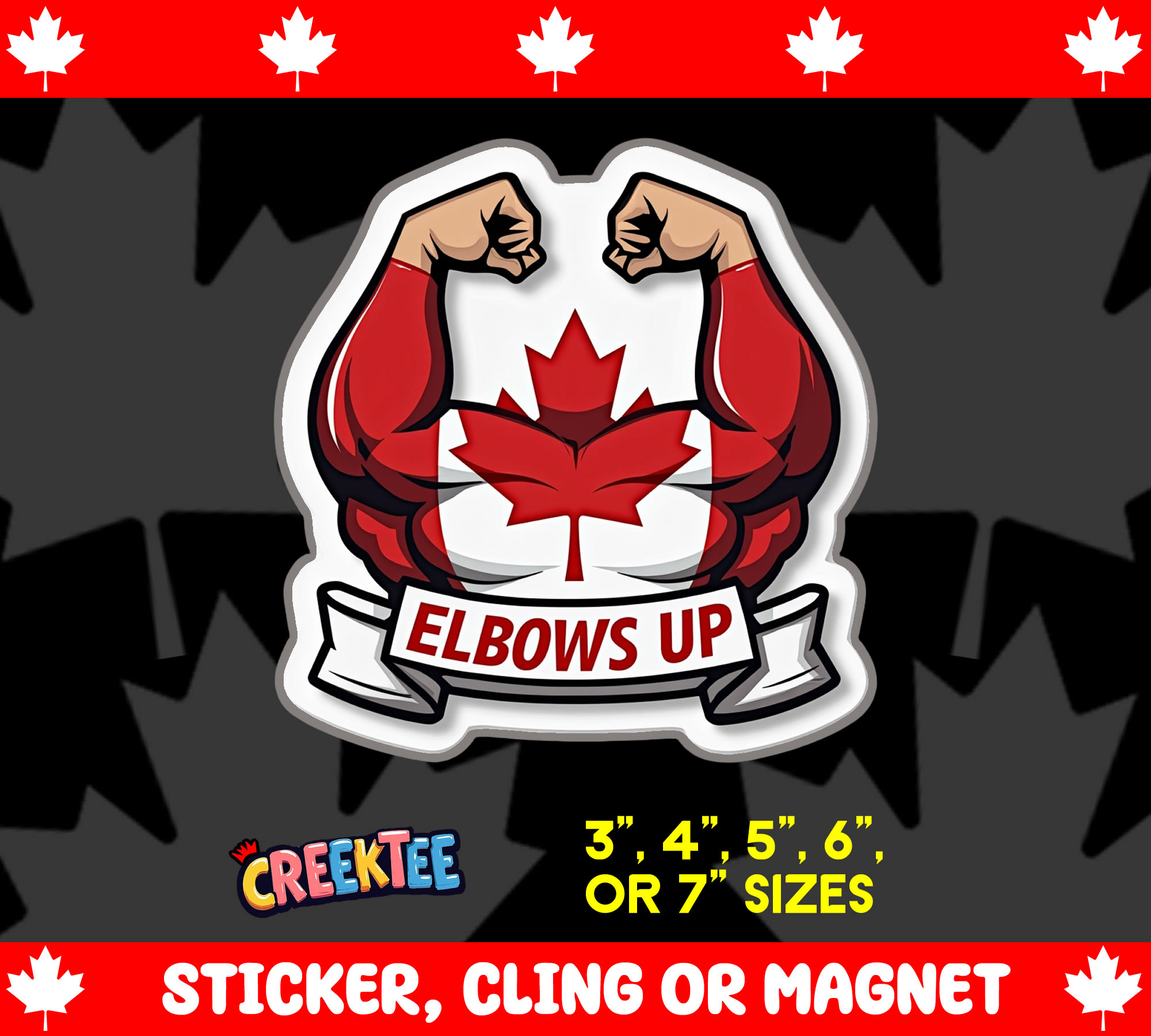 Elbows Up Canada Die Cut Vinyl Sticker  Window Cling or Magnet with Laminate Coating in Various Sizes