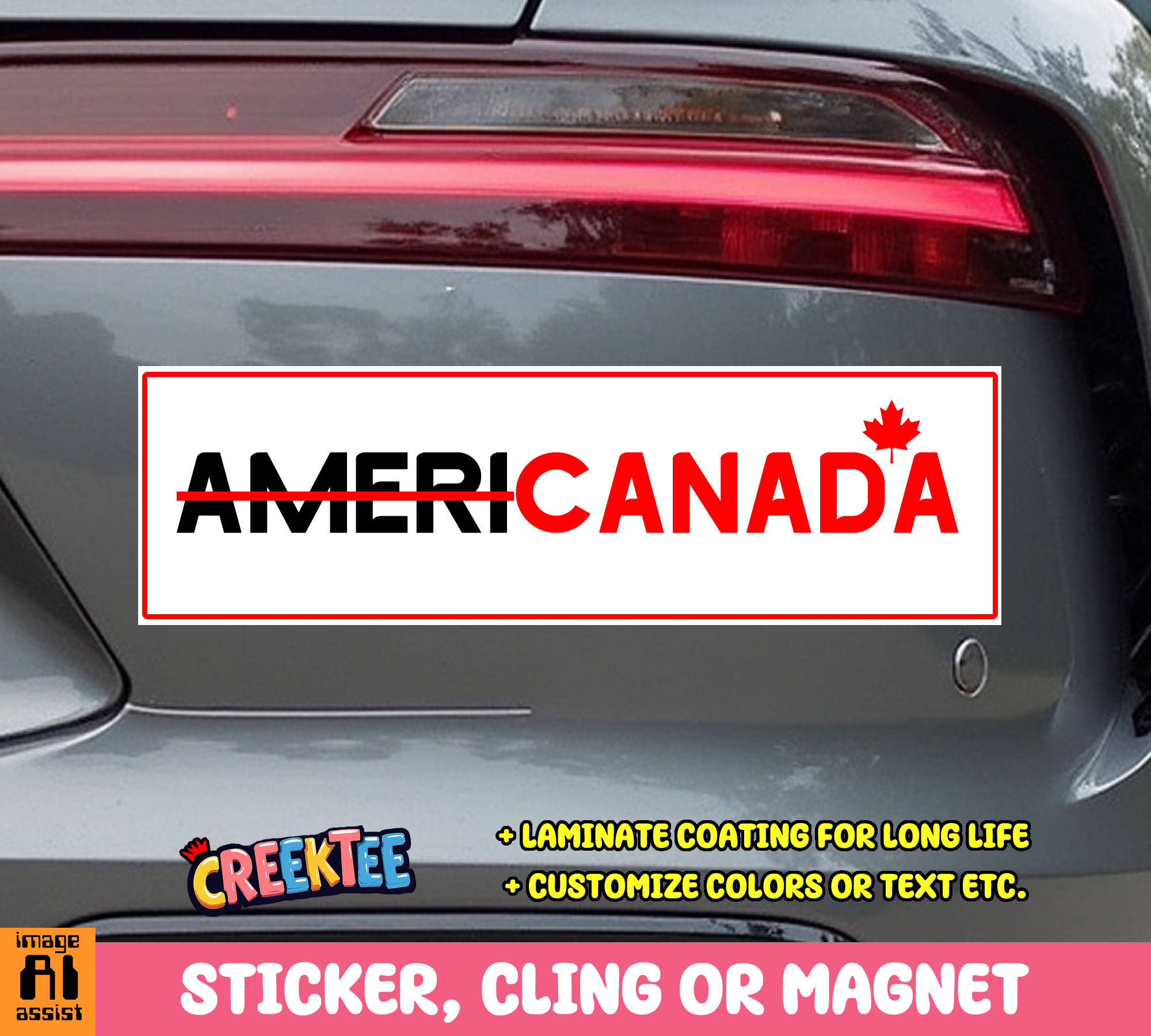 Canada Vinyl Bumper Sticker  Window Cling or Magnet in UV Laminate Coating and Various Sizes