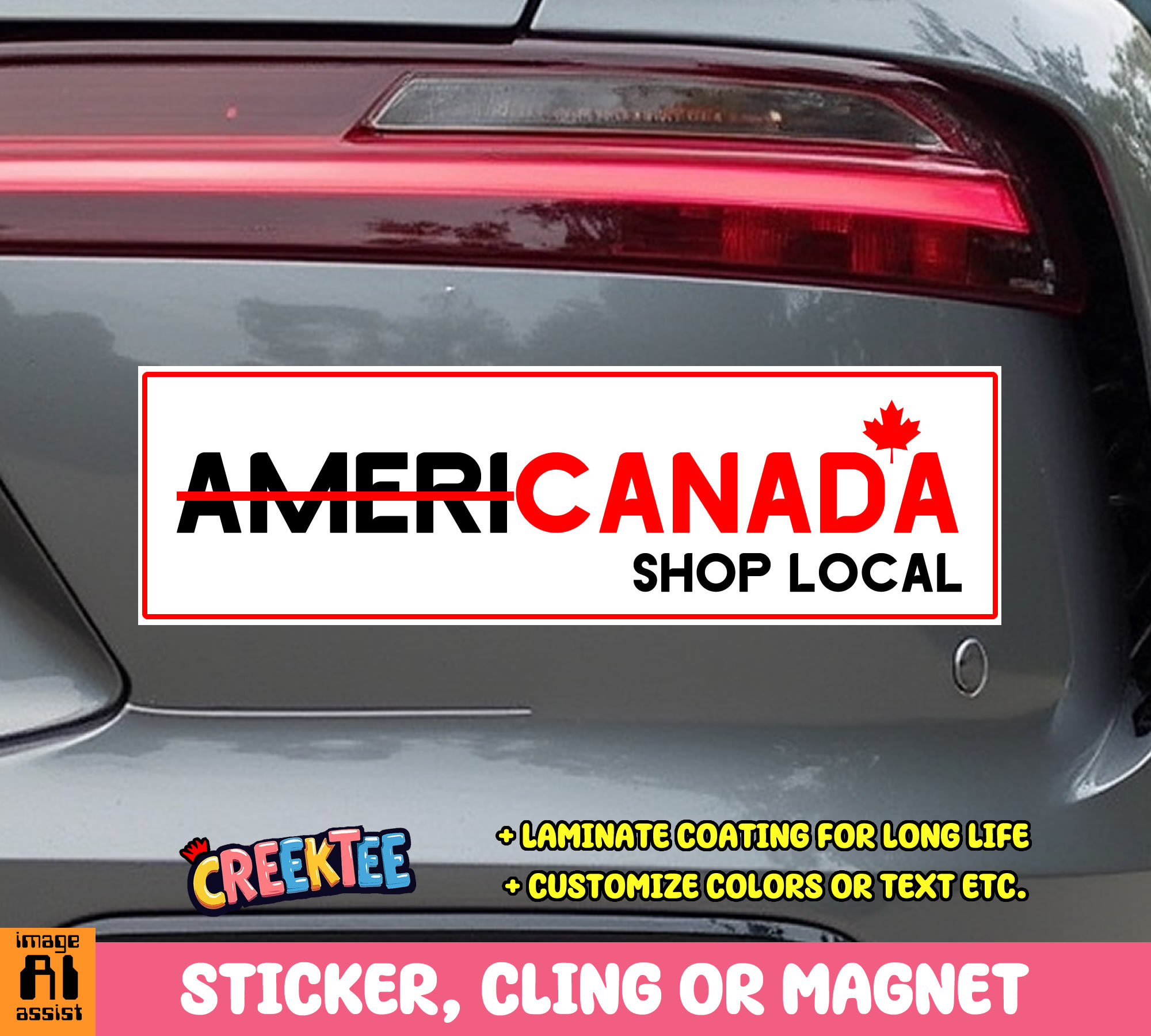 Canada  Shop Local Vinyl Bumper Sticker  Window Cling or Magnet in UV Laminate Coating and Various Sizes