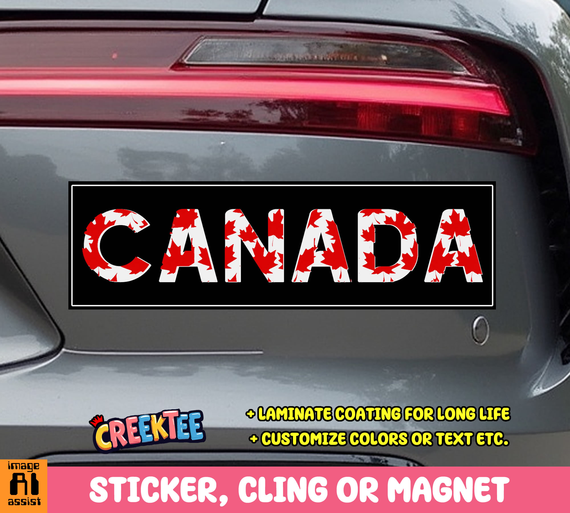 Canada Vinyl Bumper Sticker  Window Cling or Magnet in UV Laminate Coating and Various Sizes