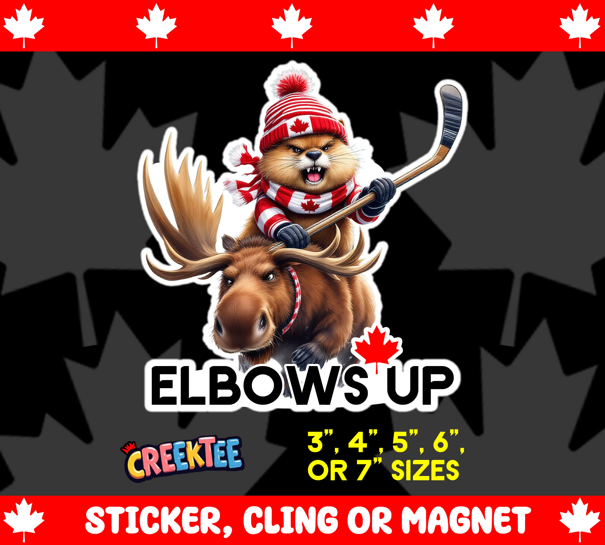 Elbows Up Canada Die Cut Vinyl Sticker  Window Cling or Magnet with Laminate Coating in Various Sizes