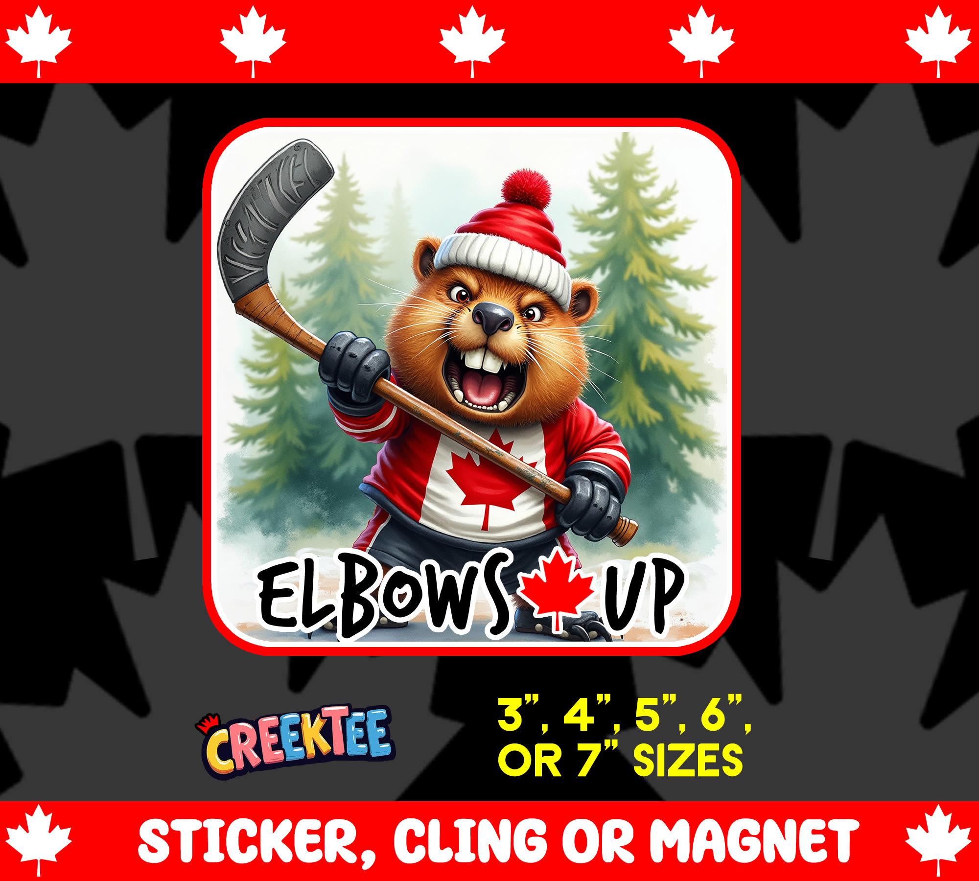 Elbows Up Canada Vinyl Sticker  Window Cling or Magnet with Laminate Coating in Various Sizes