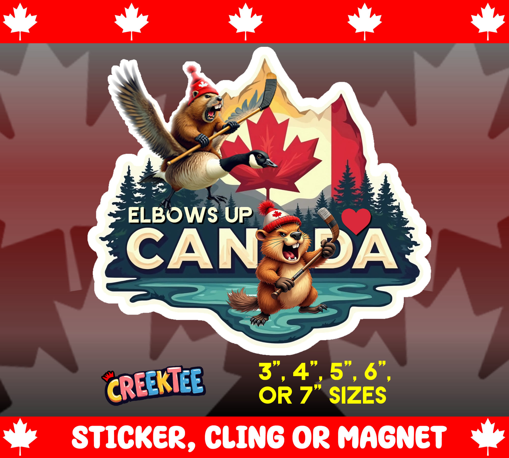 Elbows Up Canada Die Cut Vinyl Sticker  Window Cling or Magnet with Laminate Coating in Various Sizes