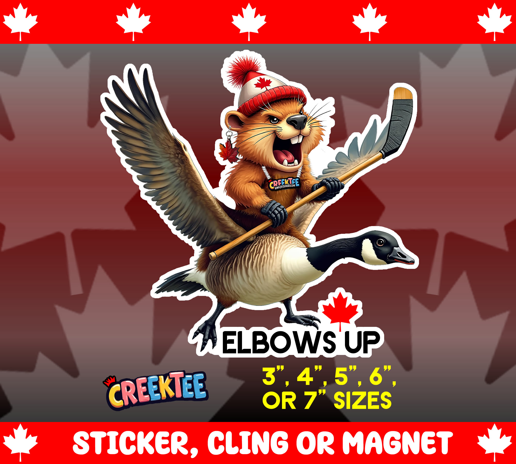 Elbows Up Die Cut Vinyl Sticker  Window Cling or Magnet with Laminate Coating in Various Sizes