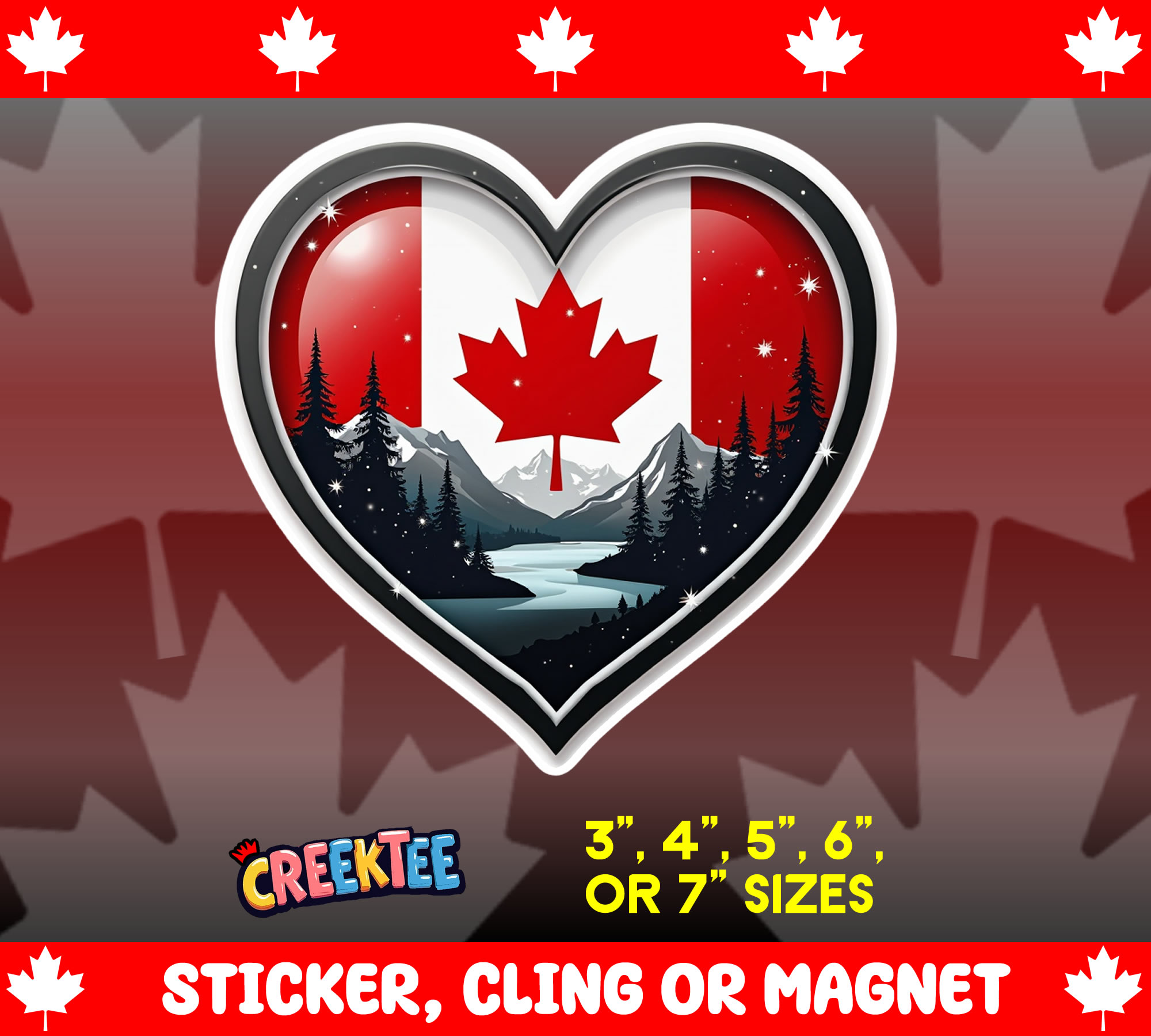 Canada Heart Die Cut Vinyl Sticker  Window Cling or Magnet with Laminate Coating in Various Sizes
