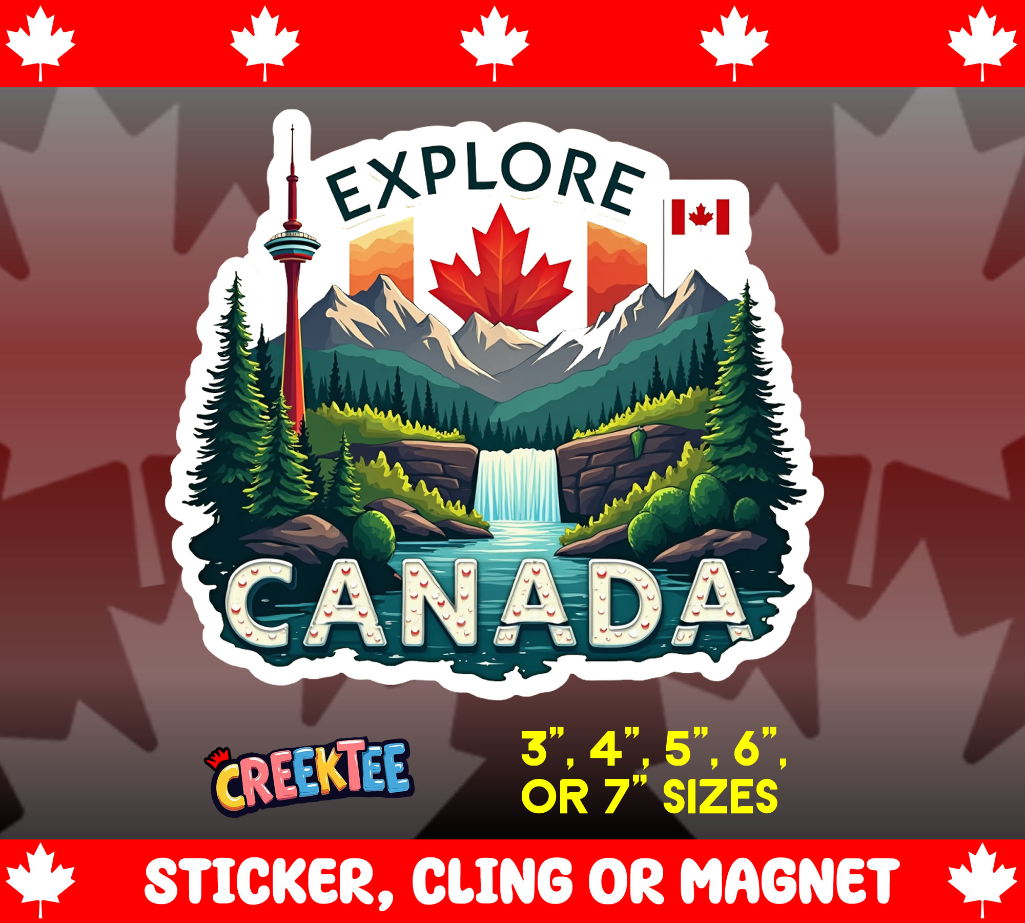Explore Canada Die Cut Vinyl Sticker  Window Cling or Magnet with Laminate Coating in Various Sizes