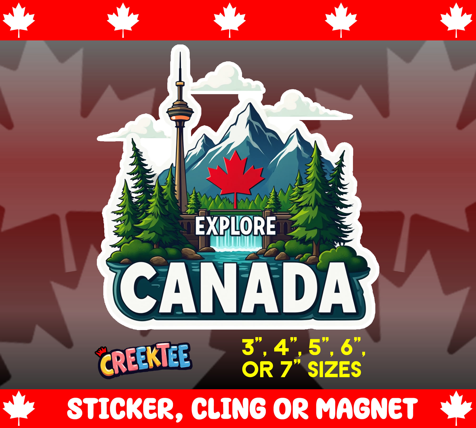 Explore Canada Die Cut Vinyl Sticker  Window Cling or Magnet with Laminate Coating in Various Sizes