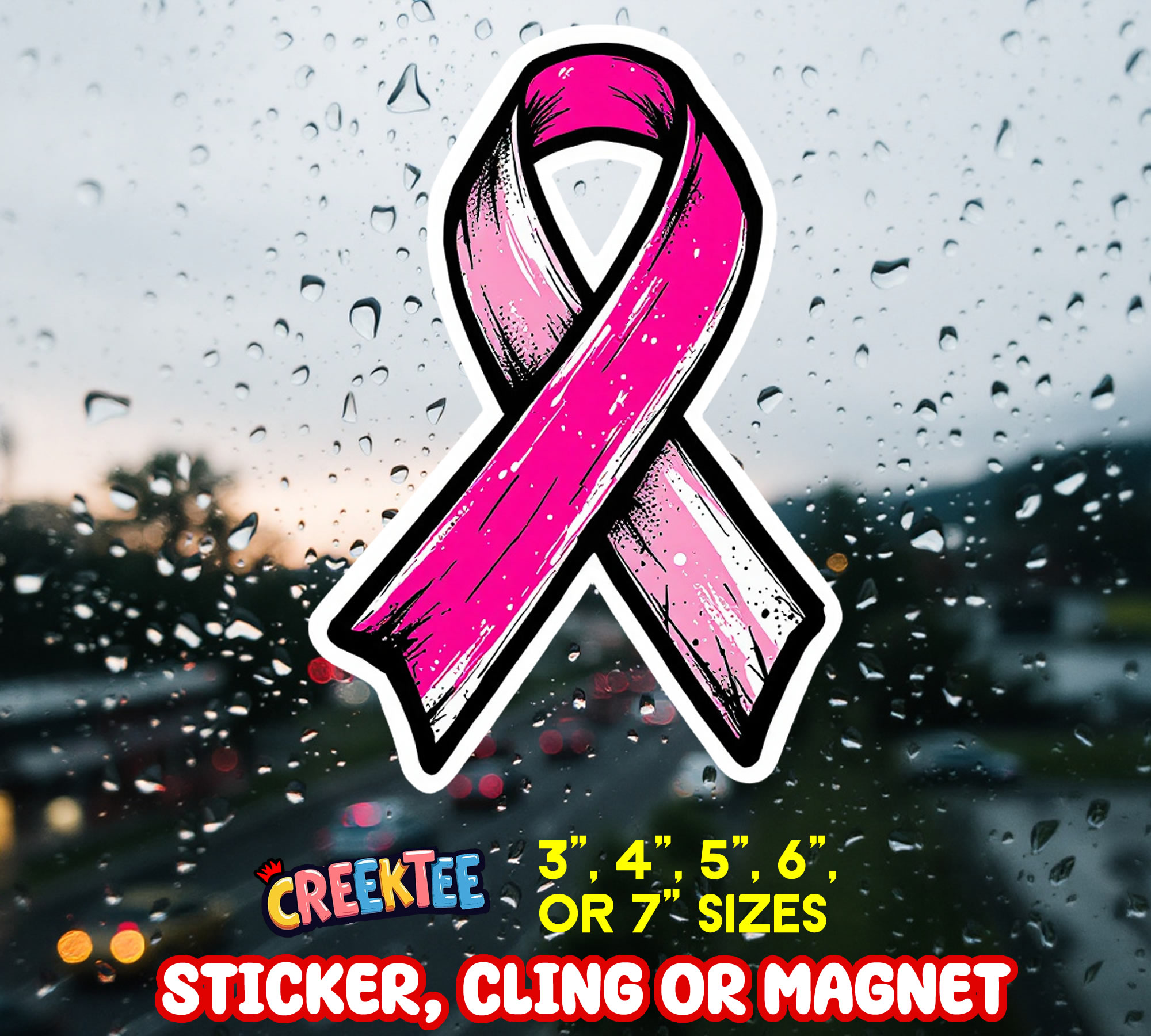 Cancer Ribbon Die Cut Vinyl Sticker  Window Cling or Magnet with Laminate Coating in Various Sizes