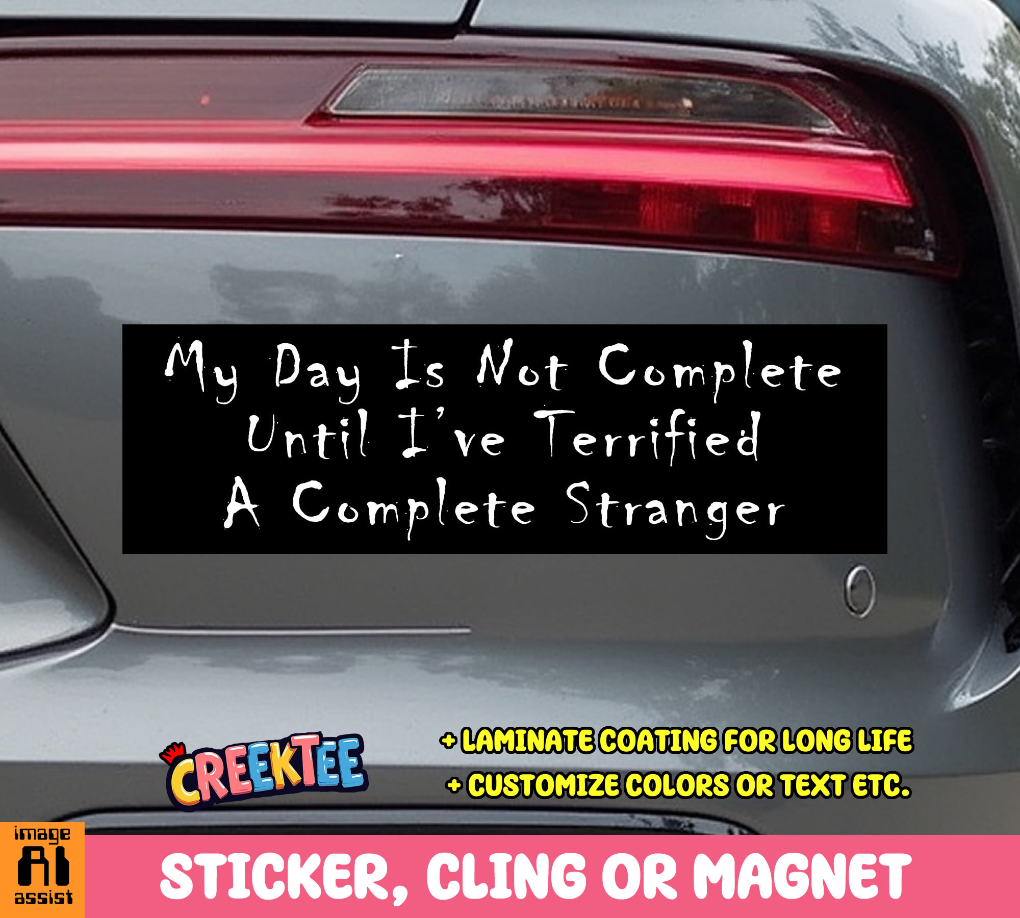 My Day is Not Complete Until I ve Terrified A Complete Stranger Vinyl Bumper Sticker  Window Cling or Bumper Sticker Magnet in UV Laminate Coating