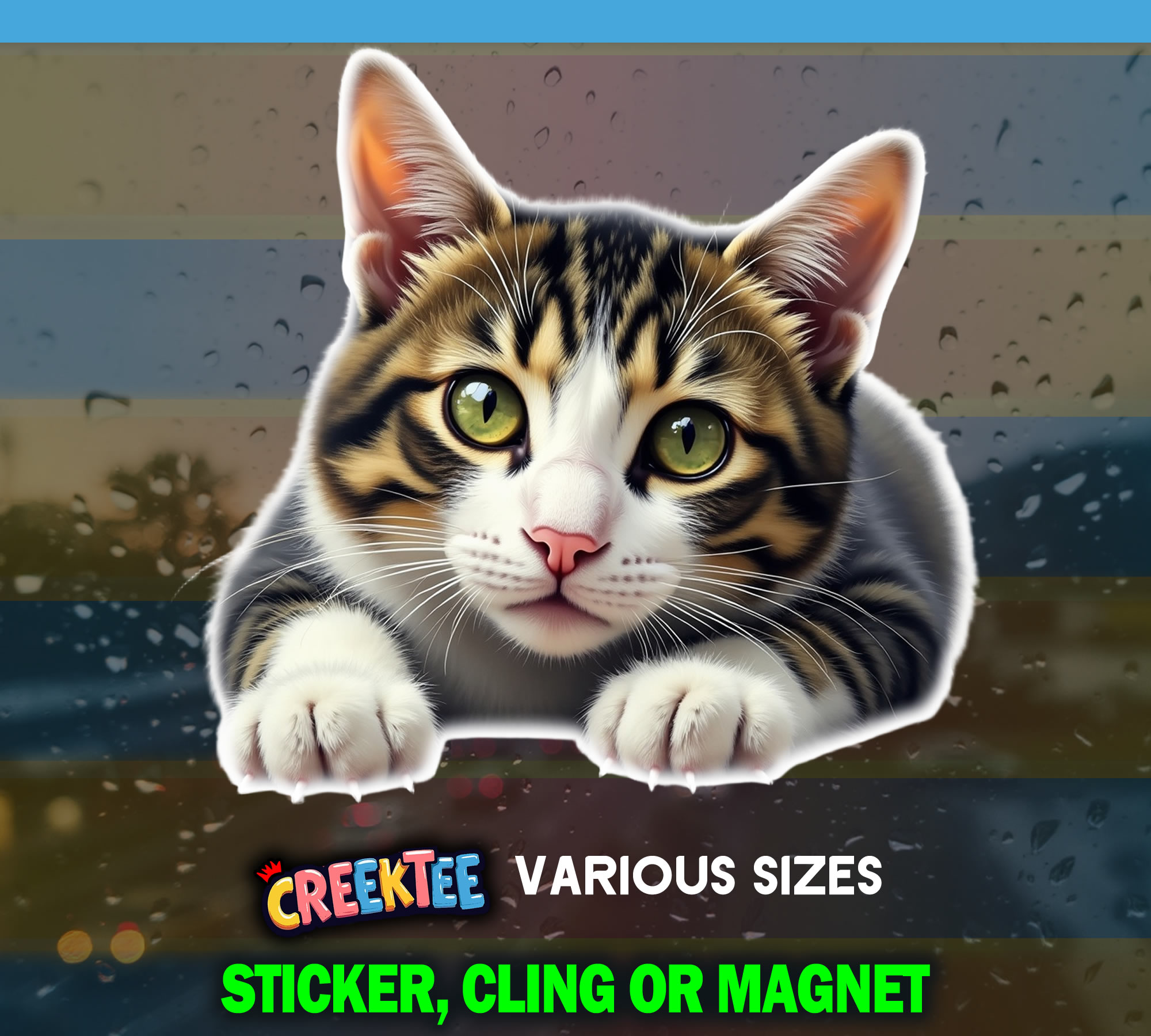 Brown Tabby Cat Die Cut Vinyl Sticker  Window Cling or Magnet with Laminate Coating in Various Sizes