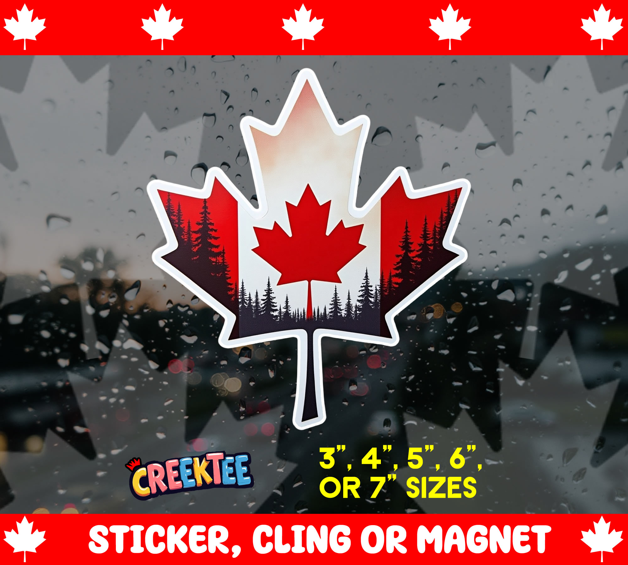 Canada Maple Leaf Die Cut Vinyl Sticker  Window Cling or Magnet with Laminate Coating in Various Sizes