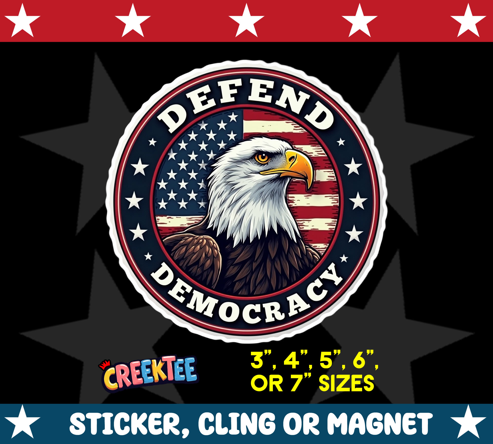 Defend Democracy Sticker  Window Cling or Magnet with Laminate Coating in Various Sizes