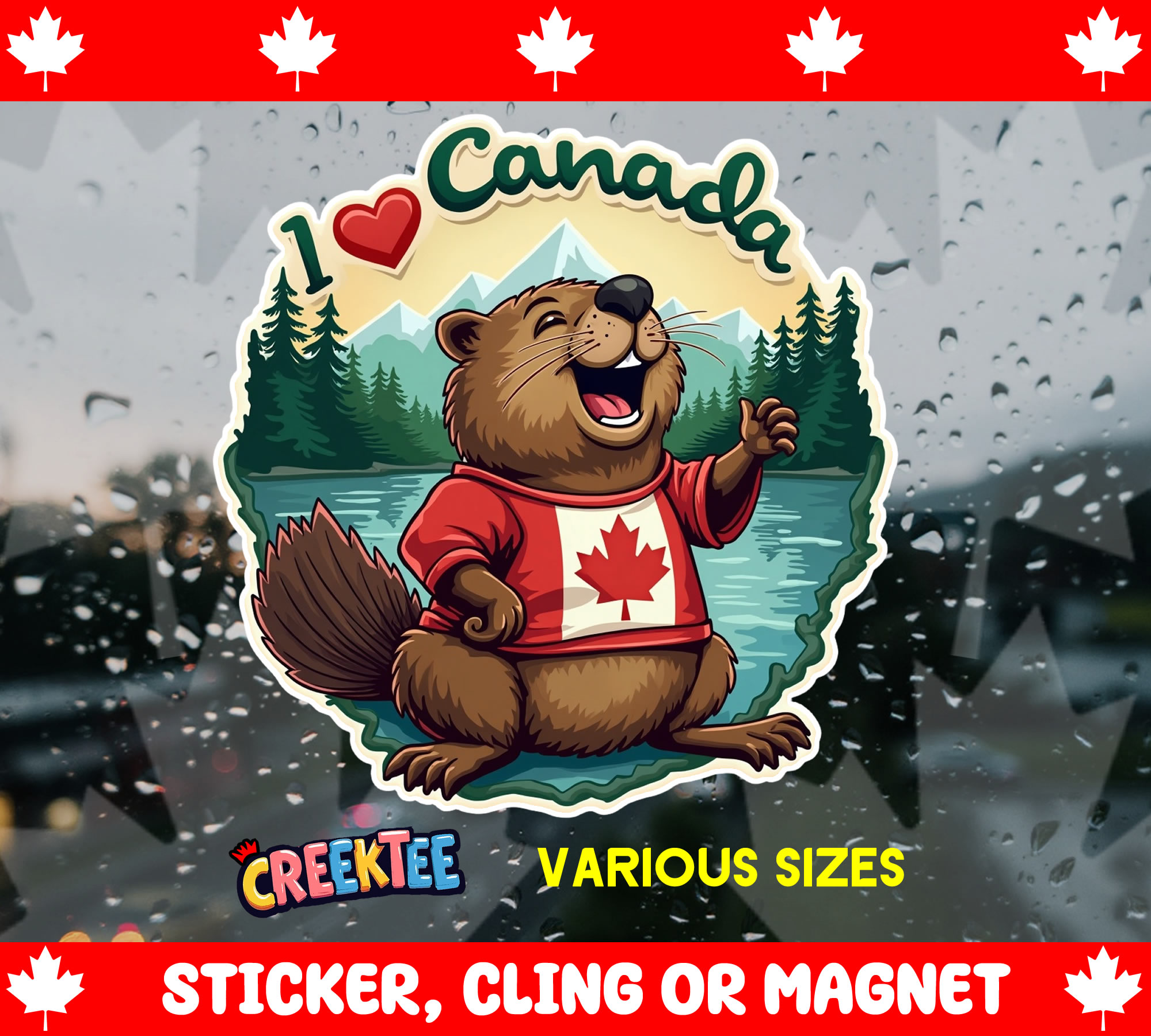 I Love Canada Die Cut Vinyl Sticker  Window Cling or Magnet with Laminate Coating in Various Sizes
