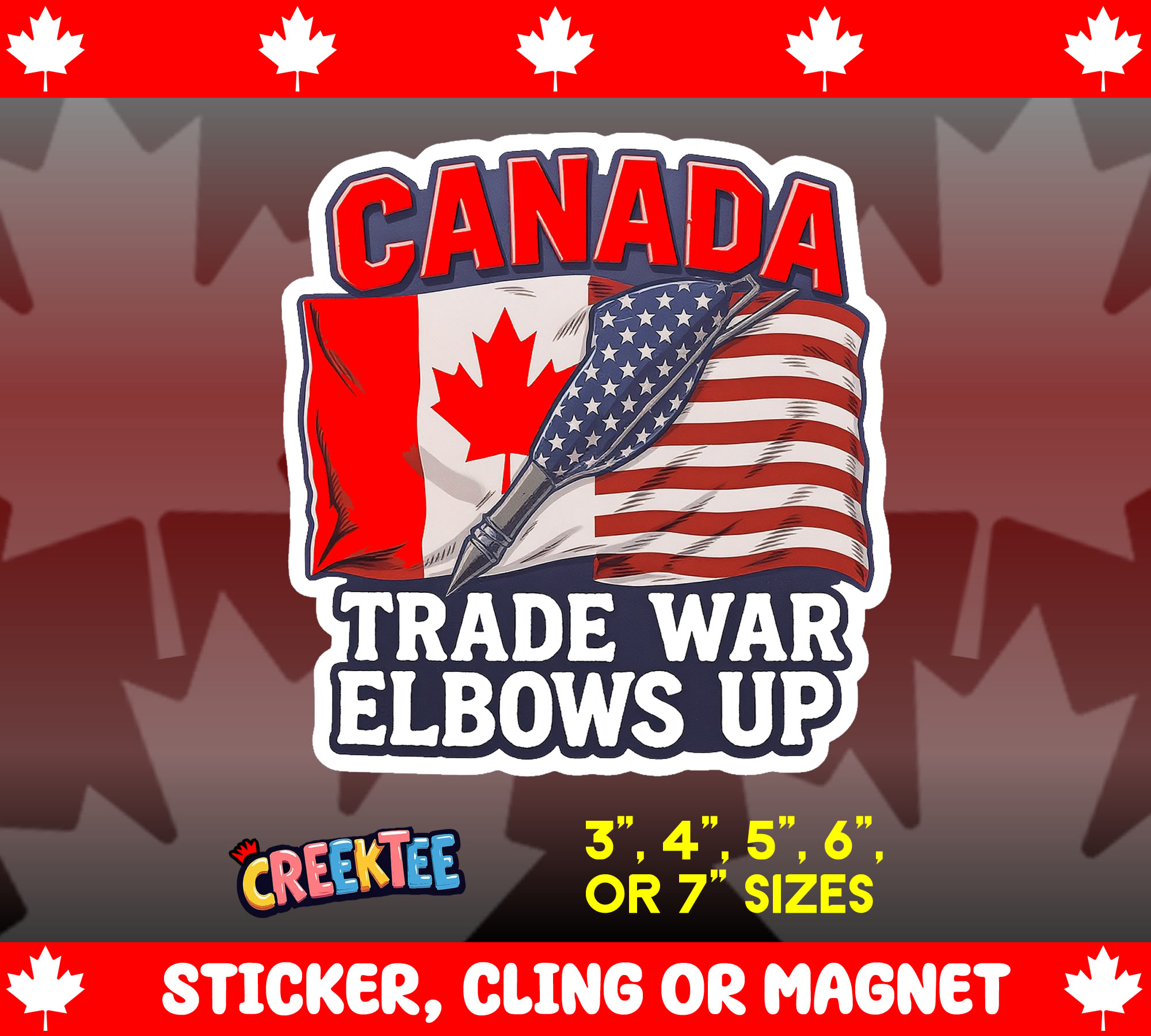 Elbows up Canada Die Cut Vinyl Sticker  Window Cling or Magnet with Laminate Coating in Various Sizes