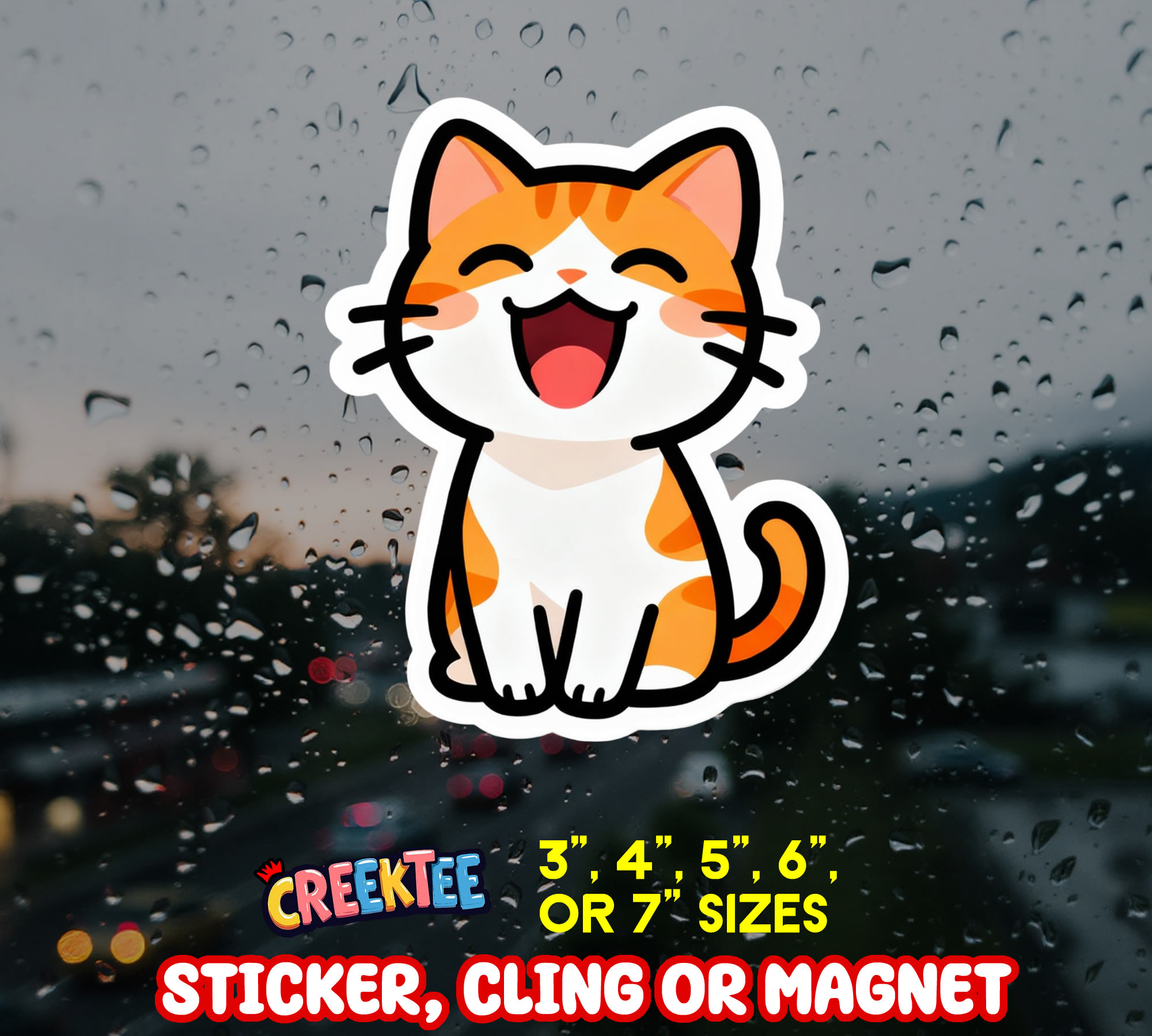 Cute Cat Die Cut Vinyl Sticker  Window Cling or Magnet with Laminate Coating in Various Sizes
