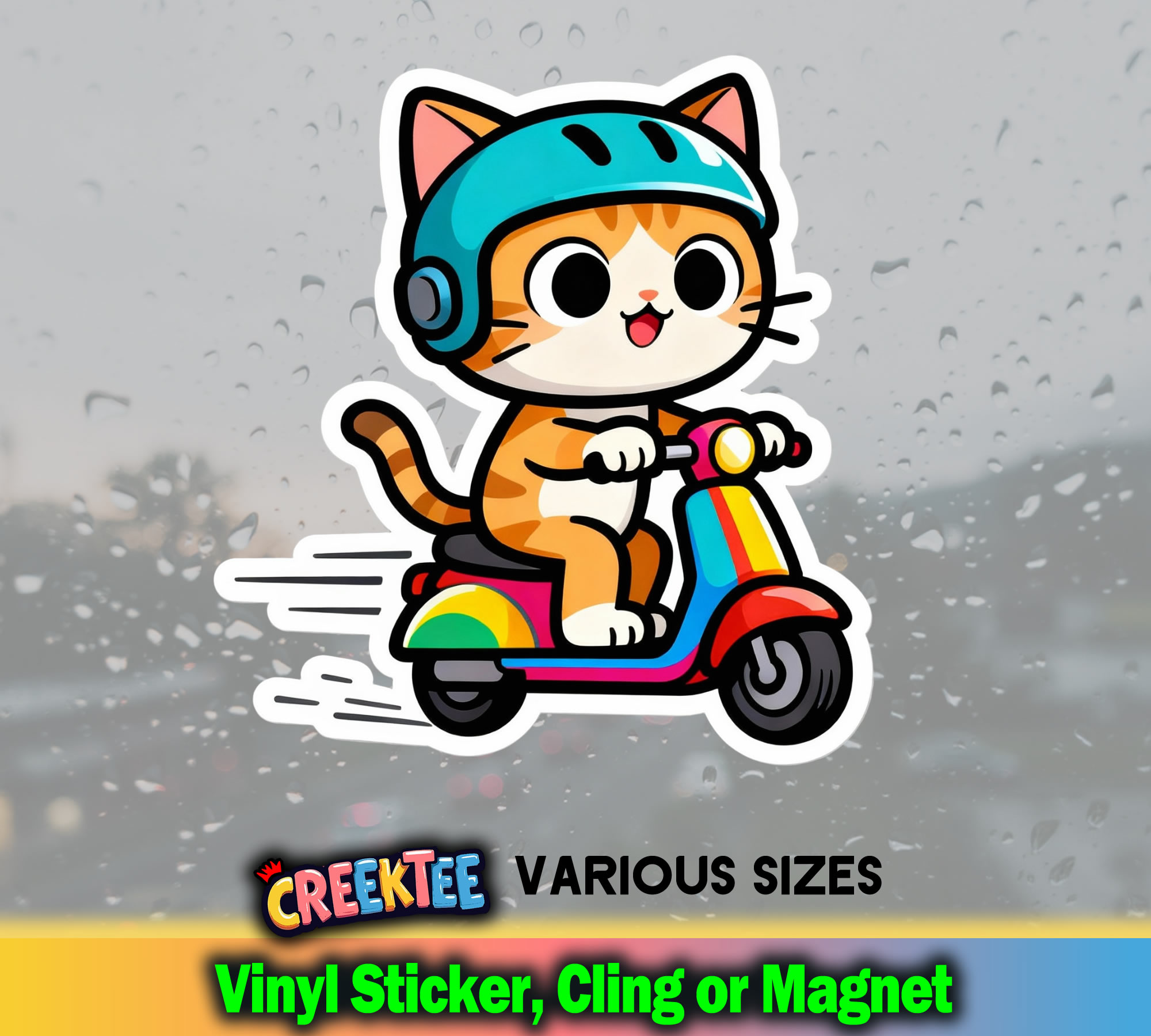 Cute Cat Vinyl Sticker  Window Cling or Magnet with Laminate Coating in Various Sizes
