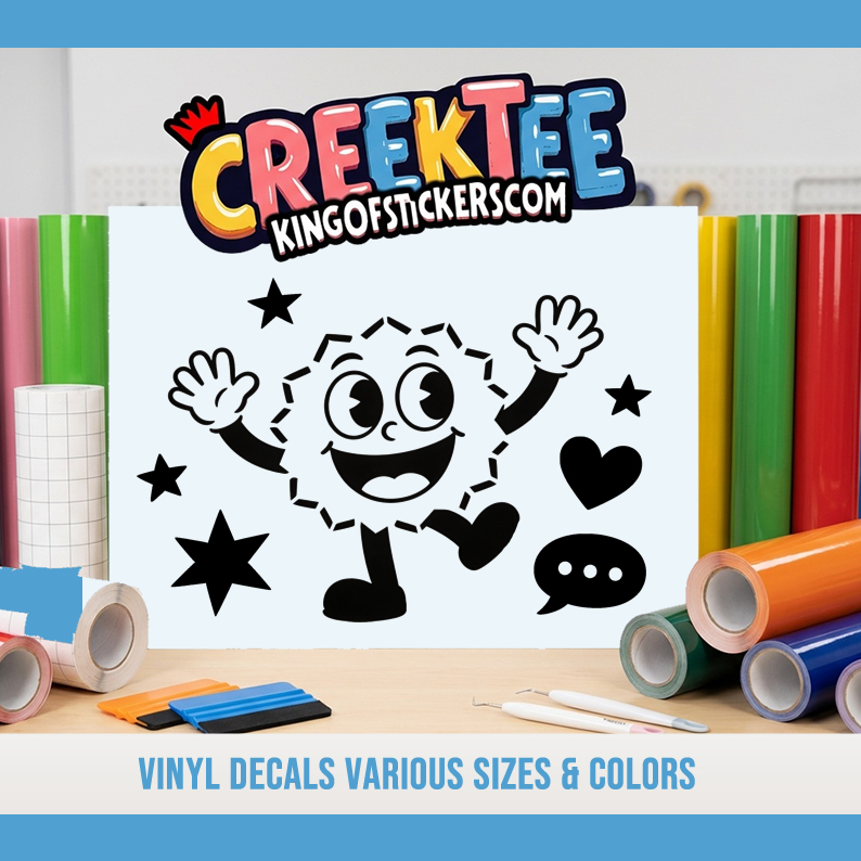 Happy Sun Dancing Vinyl Decal In Various Colors  Chrome Colors and Various Sizes