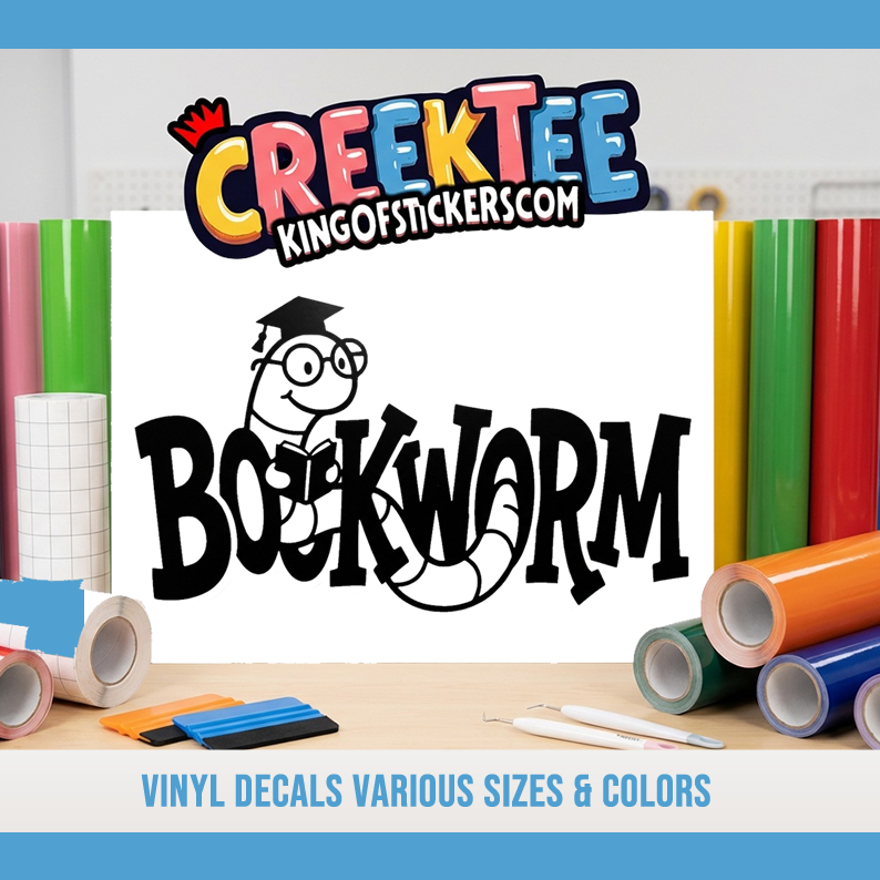 BOOKWORM Vinyl Decal In Various Colors  Chrome Colors and Various Sizes