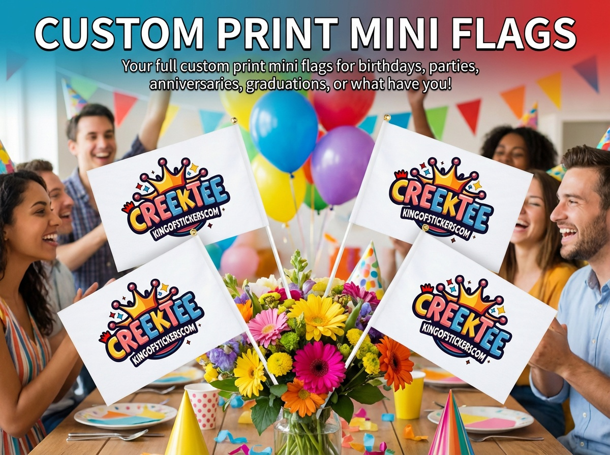 Custom Print One Side Fun Mini Flags 8 inch by 5 inch approx  