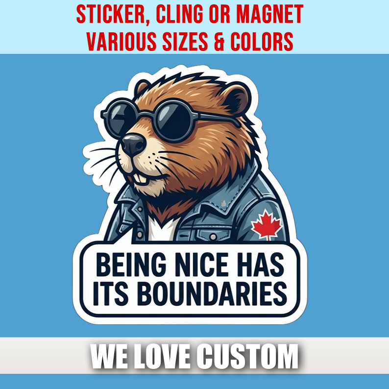 Being Nice Has Its Boundaries Die Cut Vinyl Sticker  Window Cling or Magnet with Laminate Coating in Various Sizes